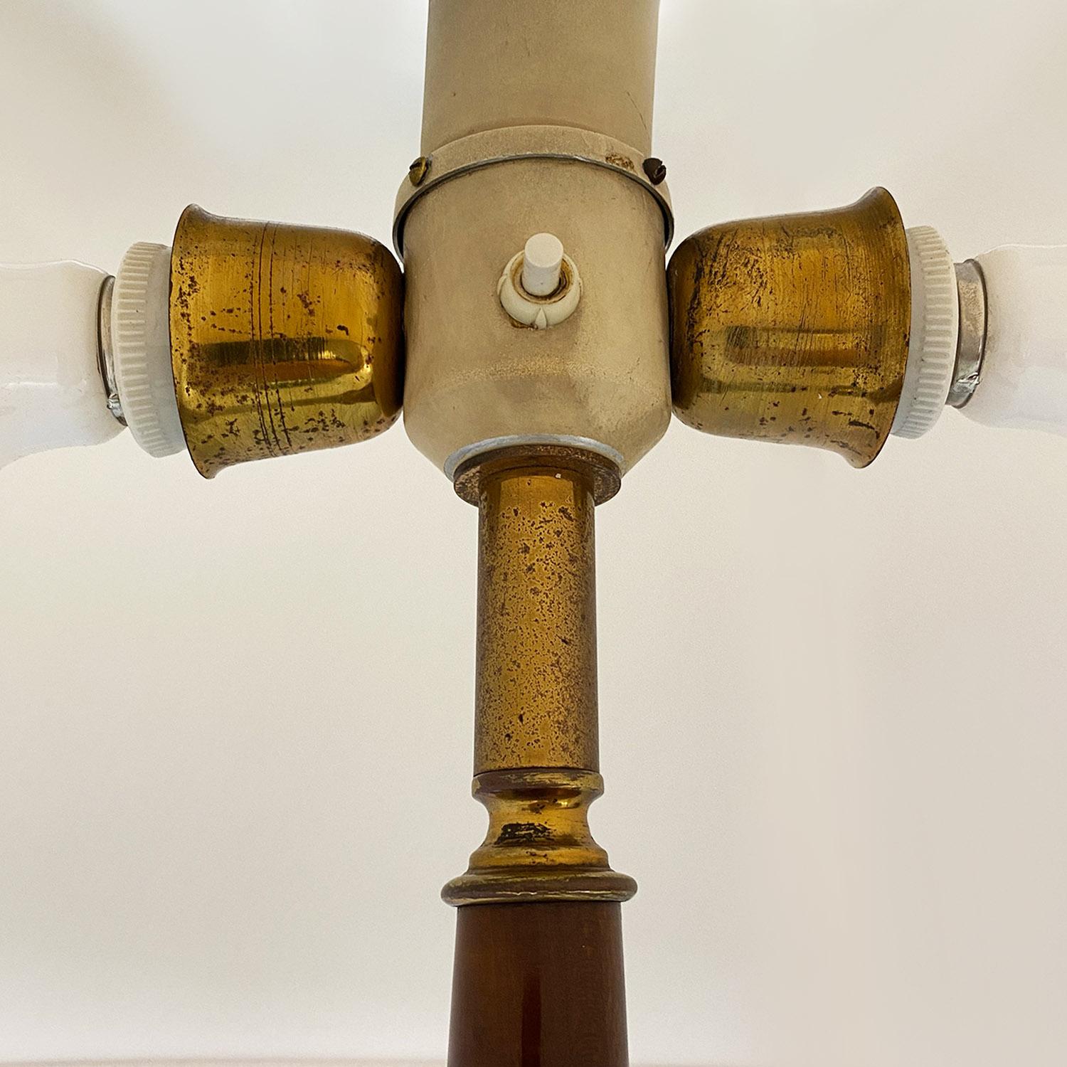 Italian mid century modern solid wood, brass and white fabric floor lamp, 1940s 7
