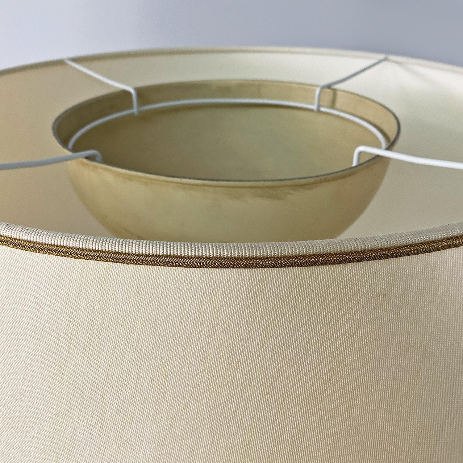 Italian mid century modern solid wood, brass and white fabric floor lamp, 1940s 8