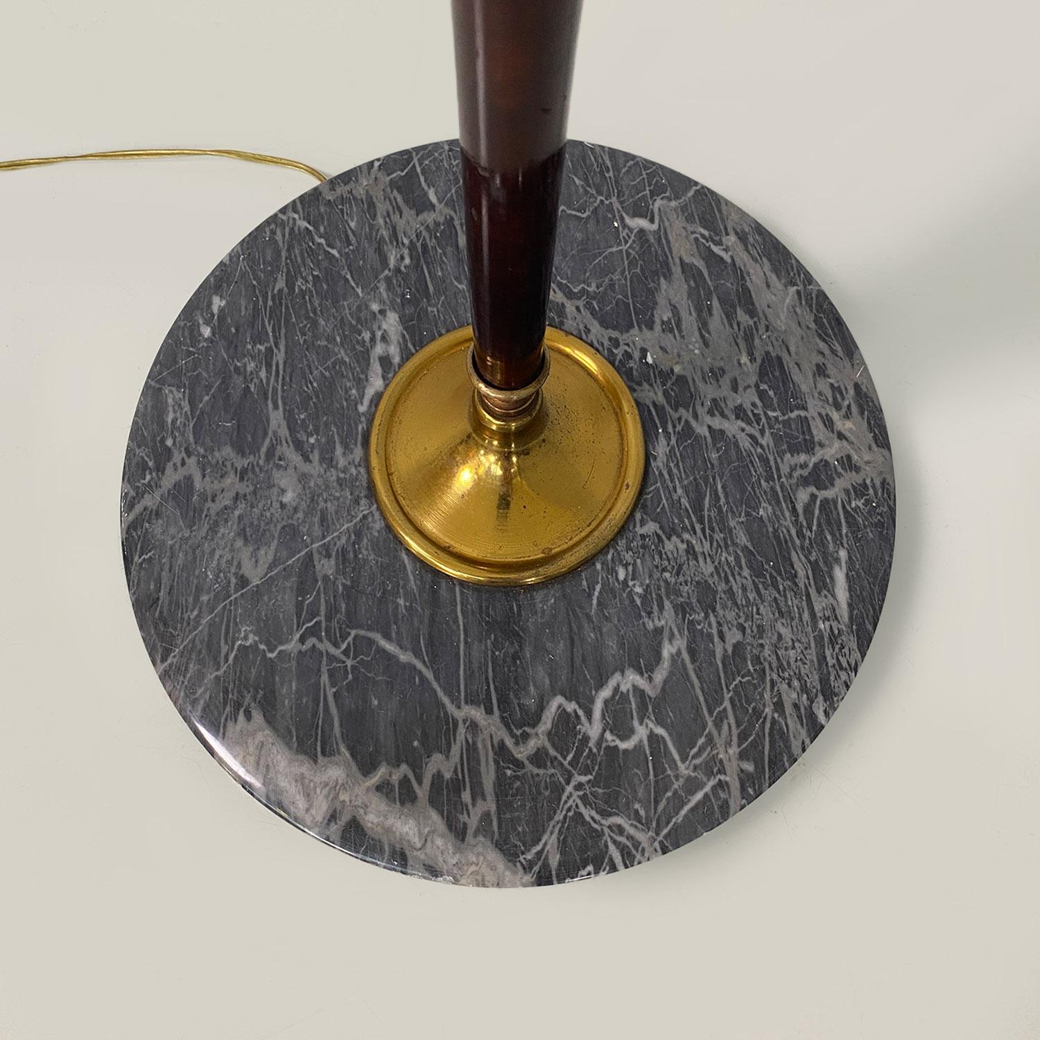 Italian mid century modern solid wood, brass and white fabric floor lamp, 1940s 10