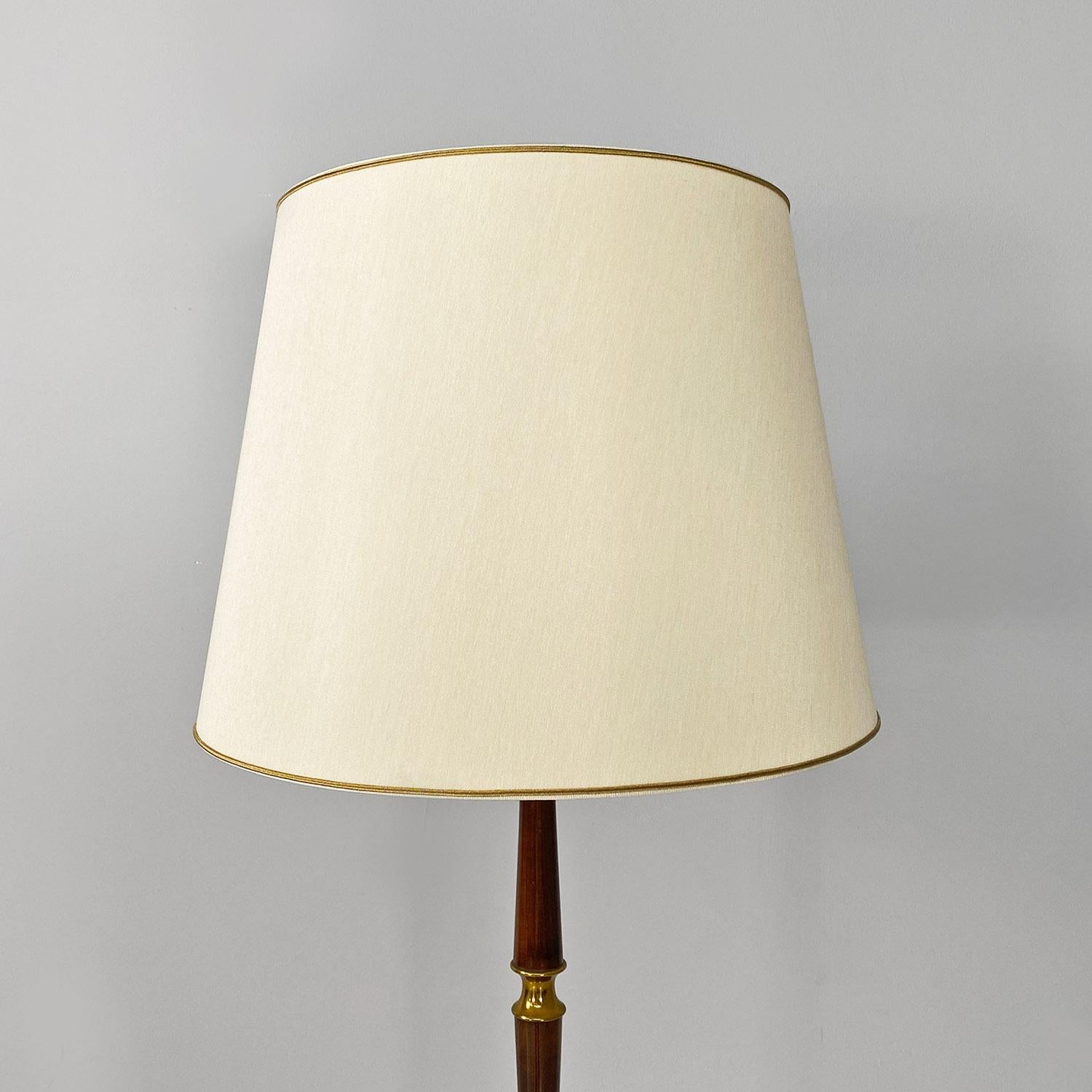 Mid-Century Modern Italian mid century modern solid wood, brass and white fabric floor lamp, 1940s