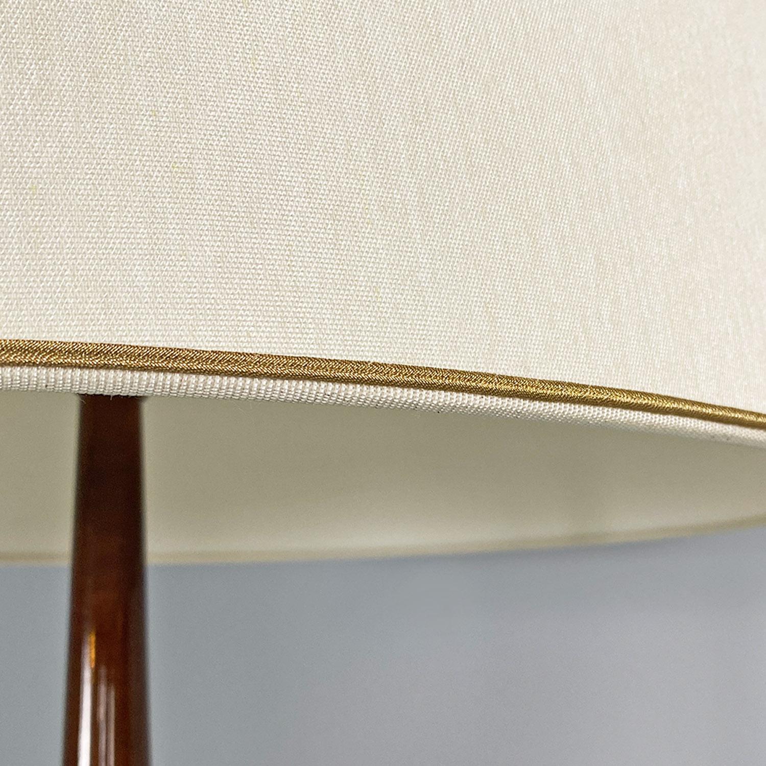 Italian mid century modern solid wood, brass and white fabric floor lamp, 1940s In Good Condition In MIlano, IT