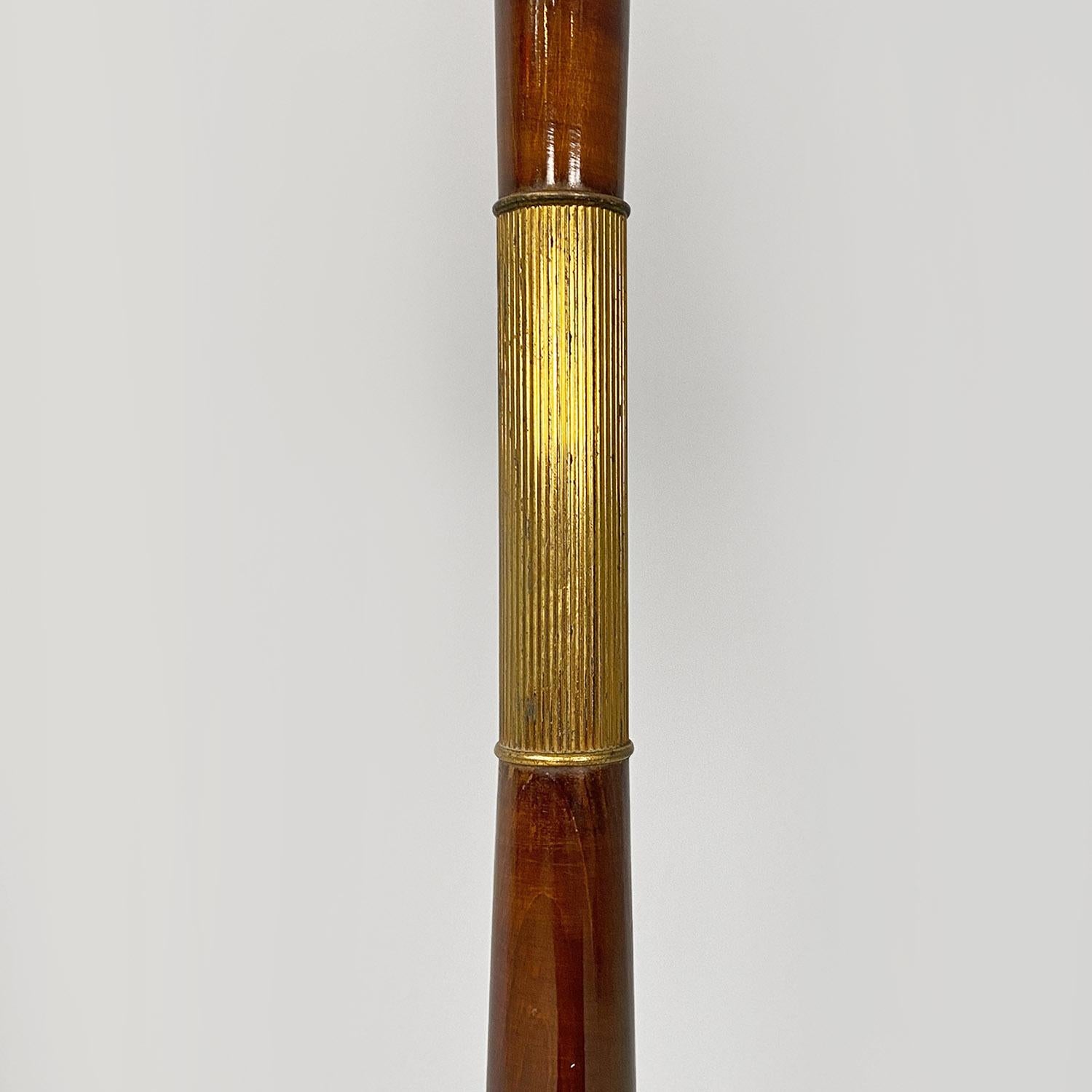 Italian mid century modern solid wood, brass and white fabric floor lamp, 1940s 3