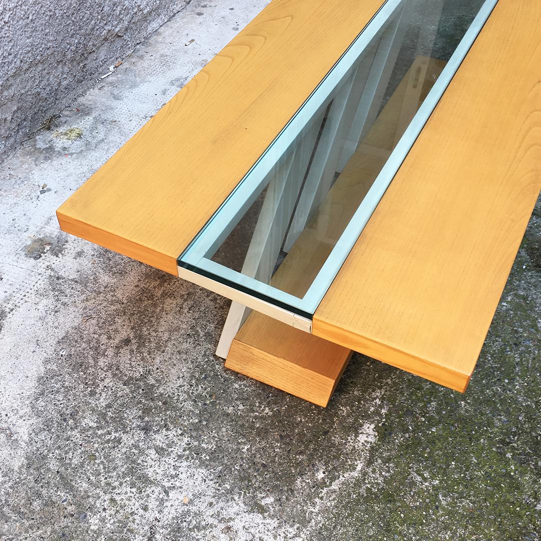 Italian Mid-Century Modern Solid Wood Coffee Table with Central Glass, 1980s 7