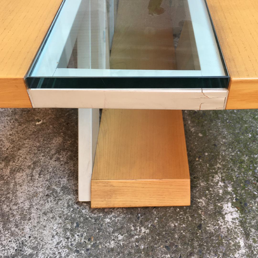 Italian Mid-Century Modern Solid Wood Coffee Table with Central Glass, 1980s 2
