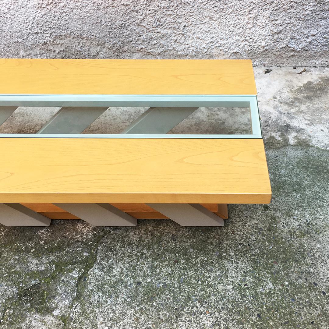 Italian Mid-Century Modern Solid Wood Coffee Table with Central Glass, 1980s 5