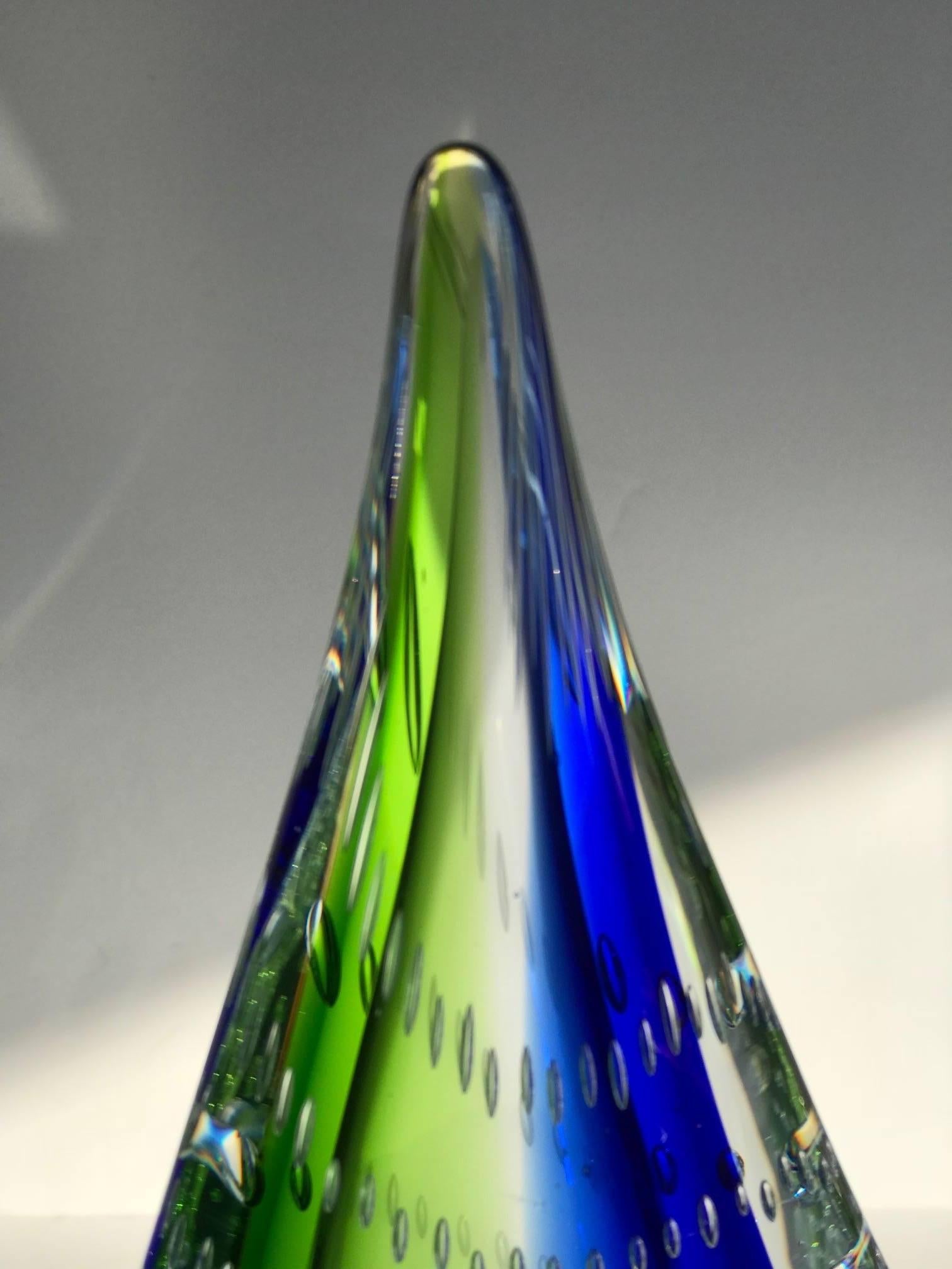 Late 20th Century Teardrop Sculpture in Green and Blue Sommerso Blown Glass, circa 1980s