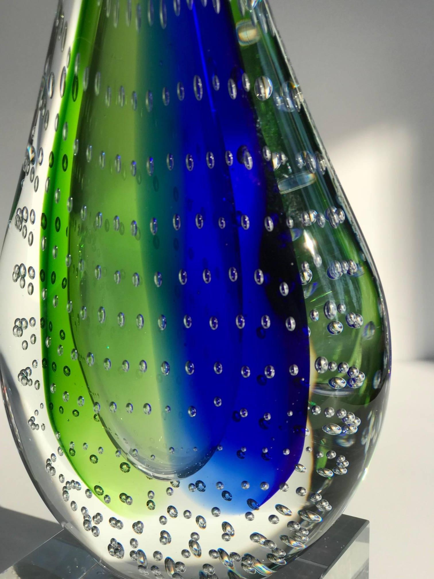 Teardrop Sculpture in Green and Blue Sommerso Blown Glass, circa 1980s 1