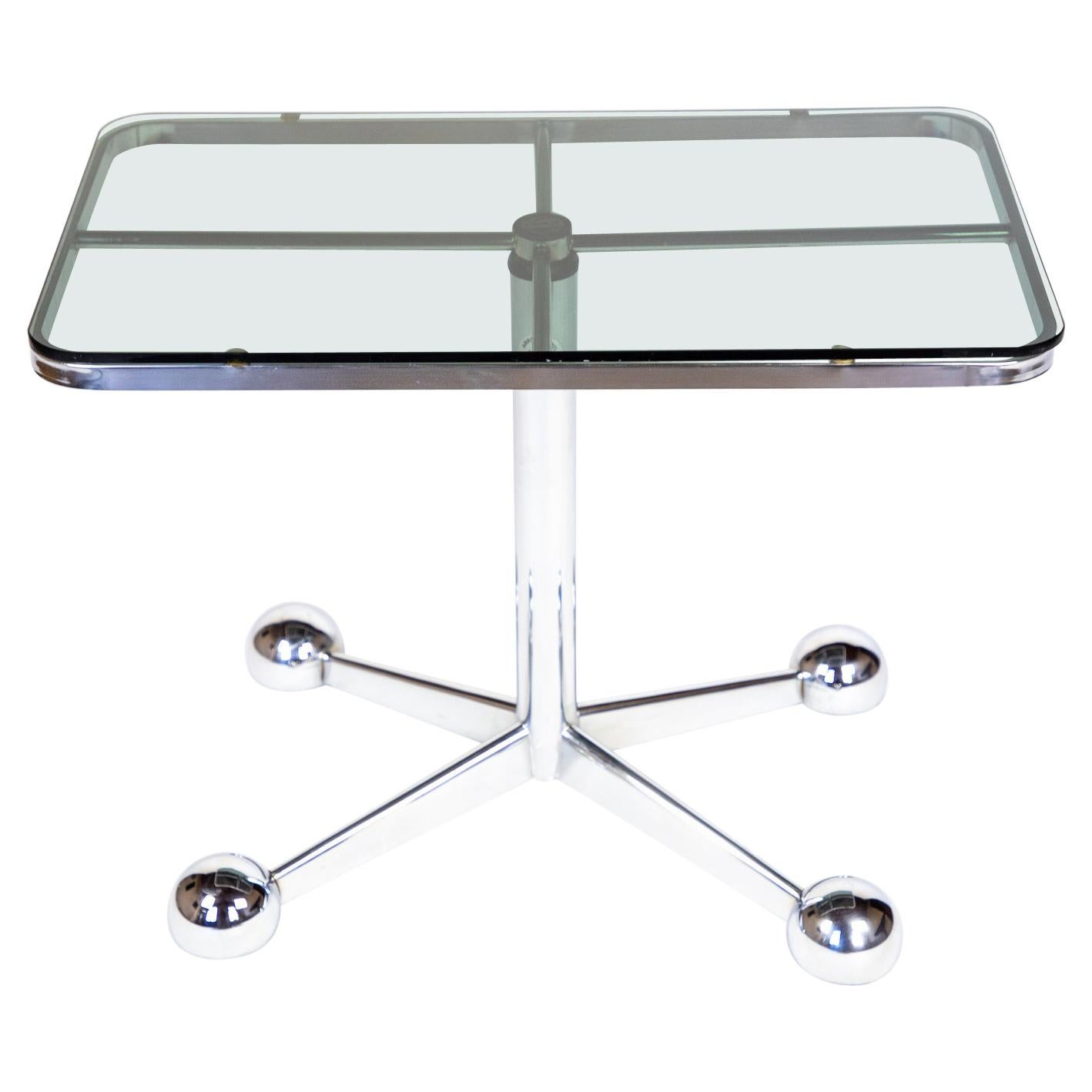Mid Century Modern  Side Table on Castors, Glass, Chrome plated, Italy, 1970s
