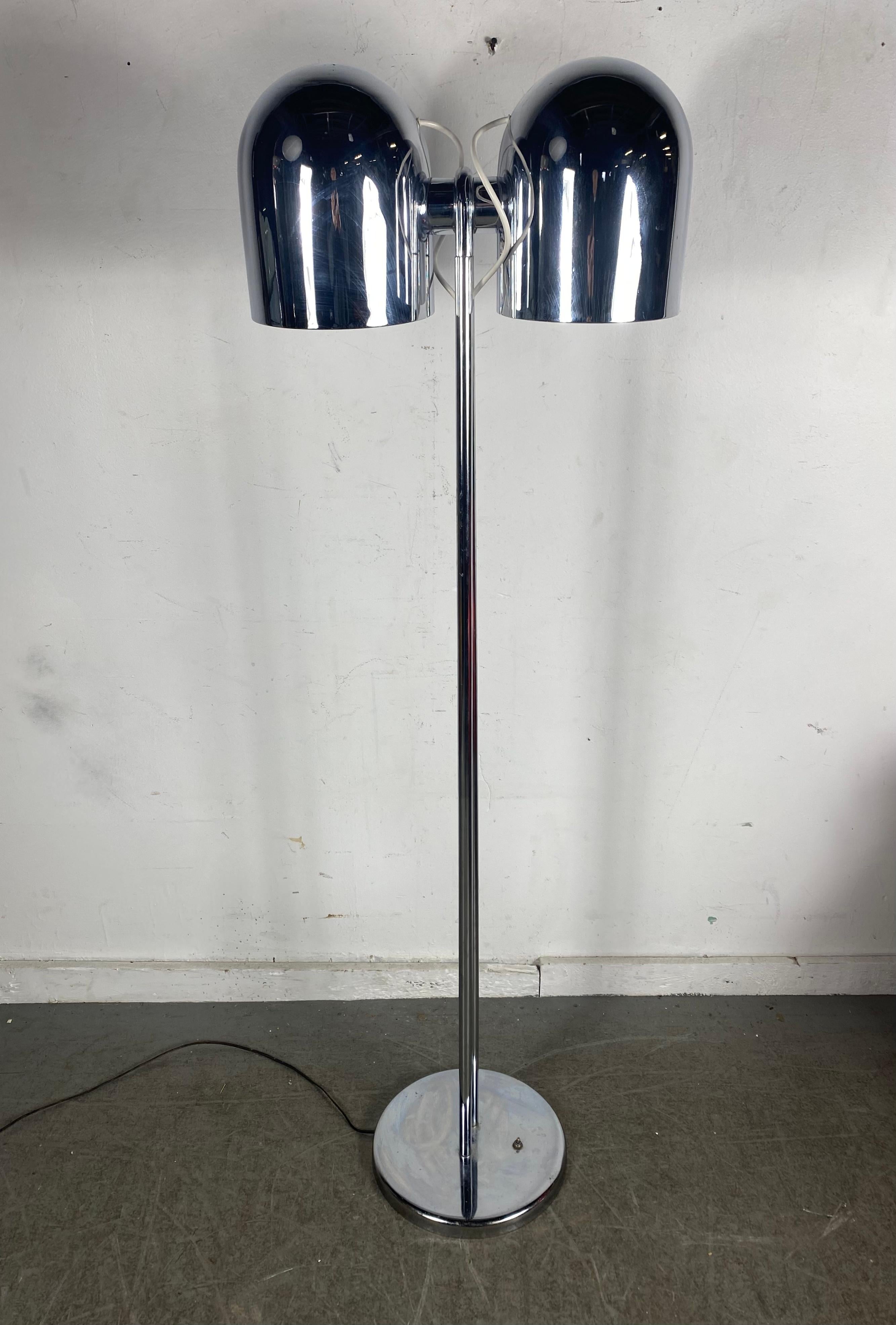 Italian, Mid-Century Modern / Space-age Chrome floor lamp designed by Robert Sonneman,,,Wonderful design. Superior quality and construction. Nice original condition. minor blemishes to base.