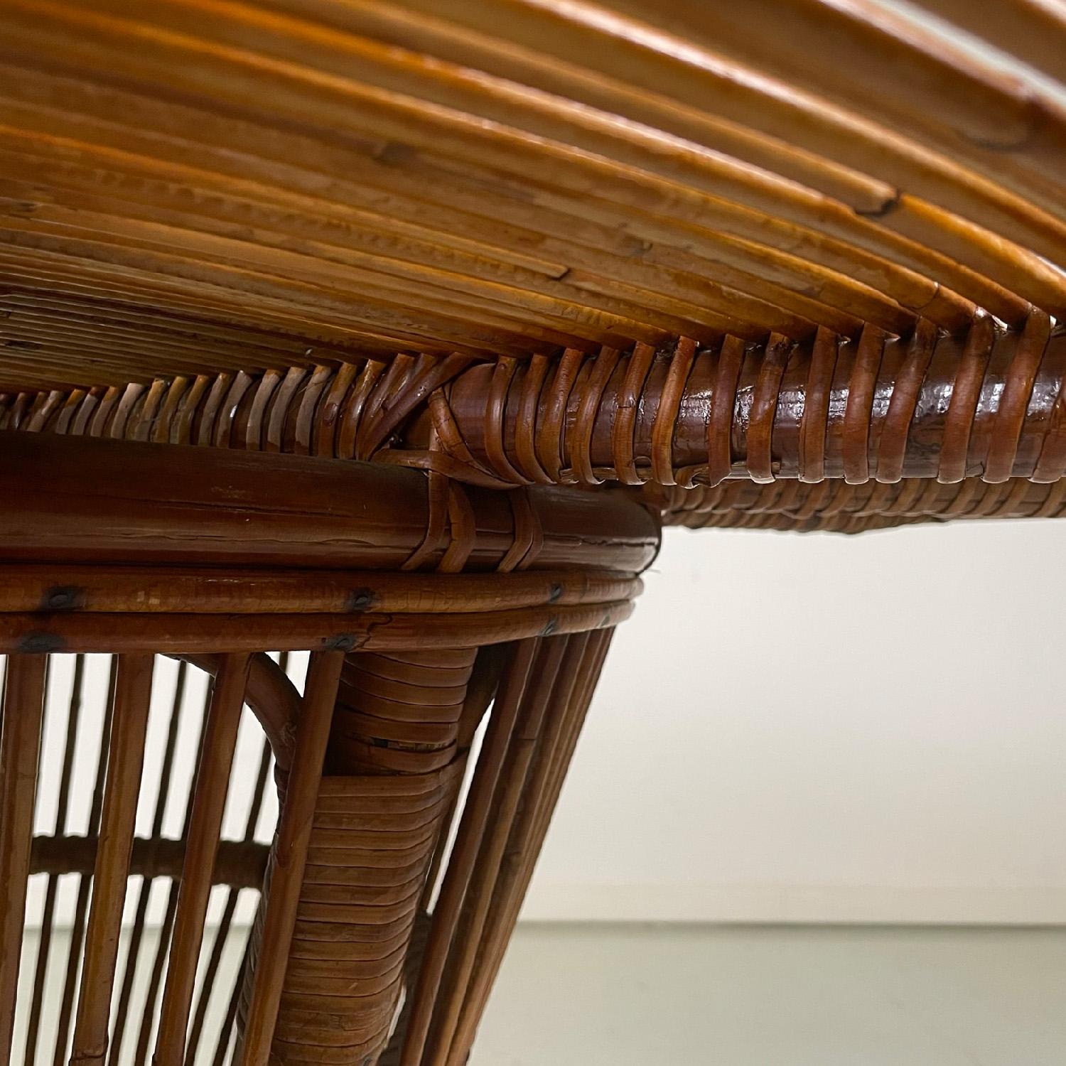 Italian mid-century modern spiral round top rattan four legs dining table, 1960s 6