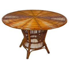 Italian mid-century modern spiral round top rattan four legs dining table, 1960s