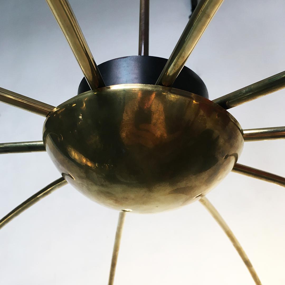 Italian Mid-Century Modern Sputnik Brass Ten Lights Chandelier, 1950s For Sale 4