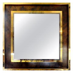 Miroir carré en laiton italien moderne du milieu du siècle - Attribué à Romeo Rega