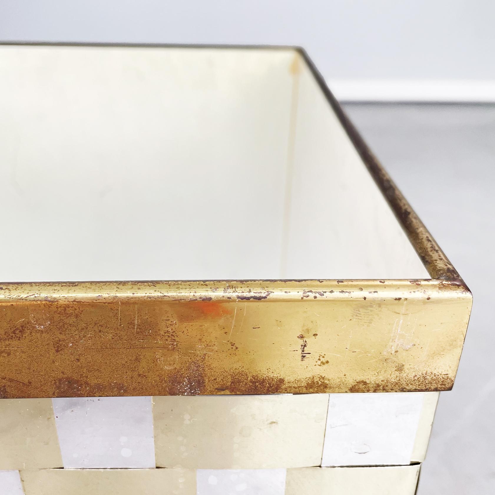 Brass Italian mid-century modern Square planter in steel and brass, 1970s For Sale