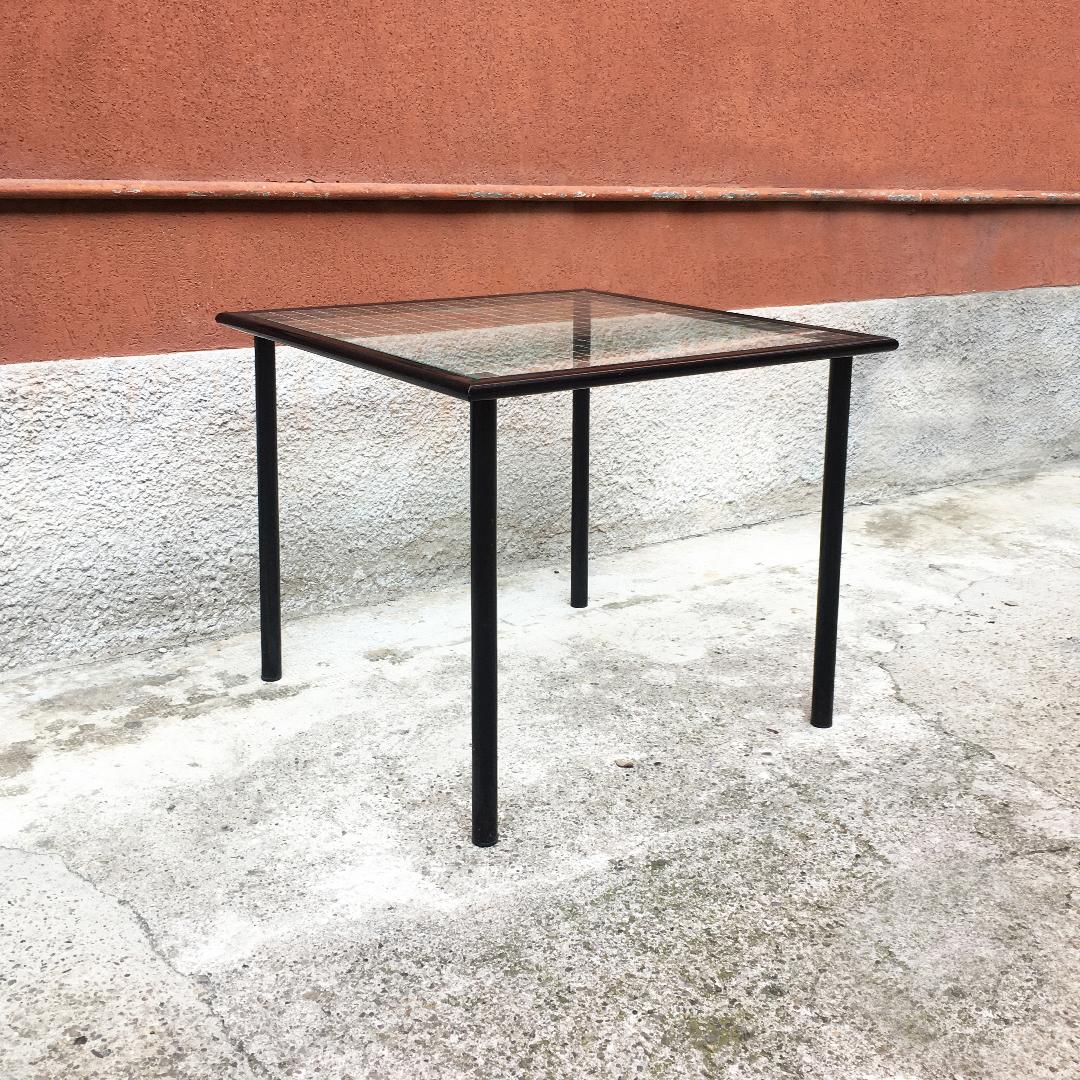 Italian Mid-Century Modern Square Top with Checked Print Table, 1980s In Good Condition In MIlano, IT