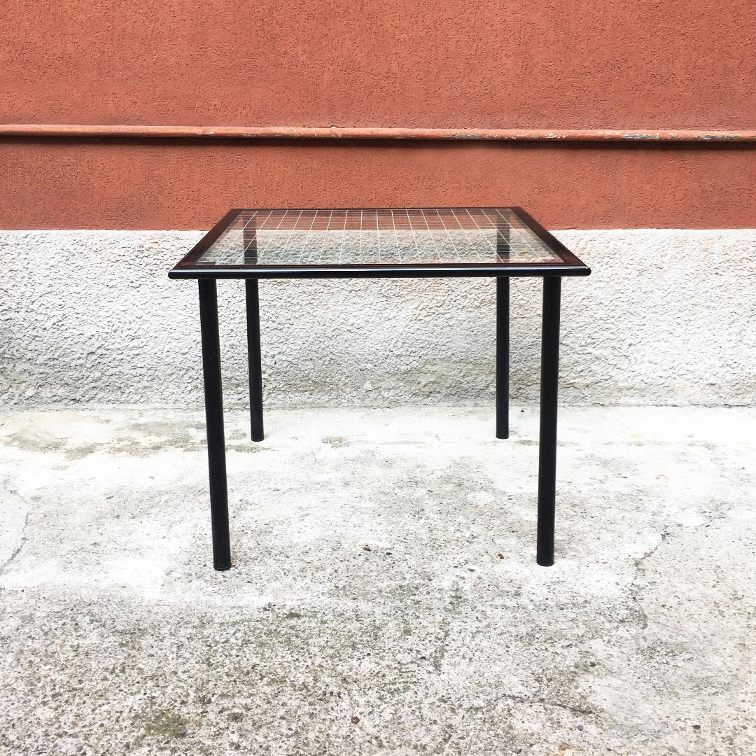 Late 20th Century Italian Mid-Century Modern Square Top with Checked Print Table, 1980s
