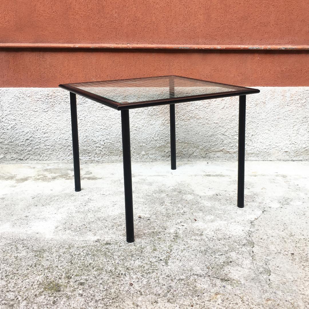 Metal Italian Mid-Century Modern Square Top with Checked Print Table, 1980s