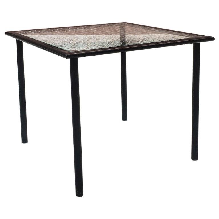 Italian Mid-Century Modern Square Top with Checked Print Table, 1980s