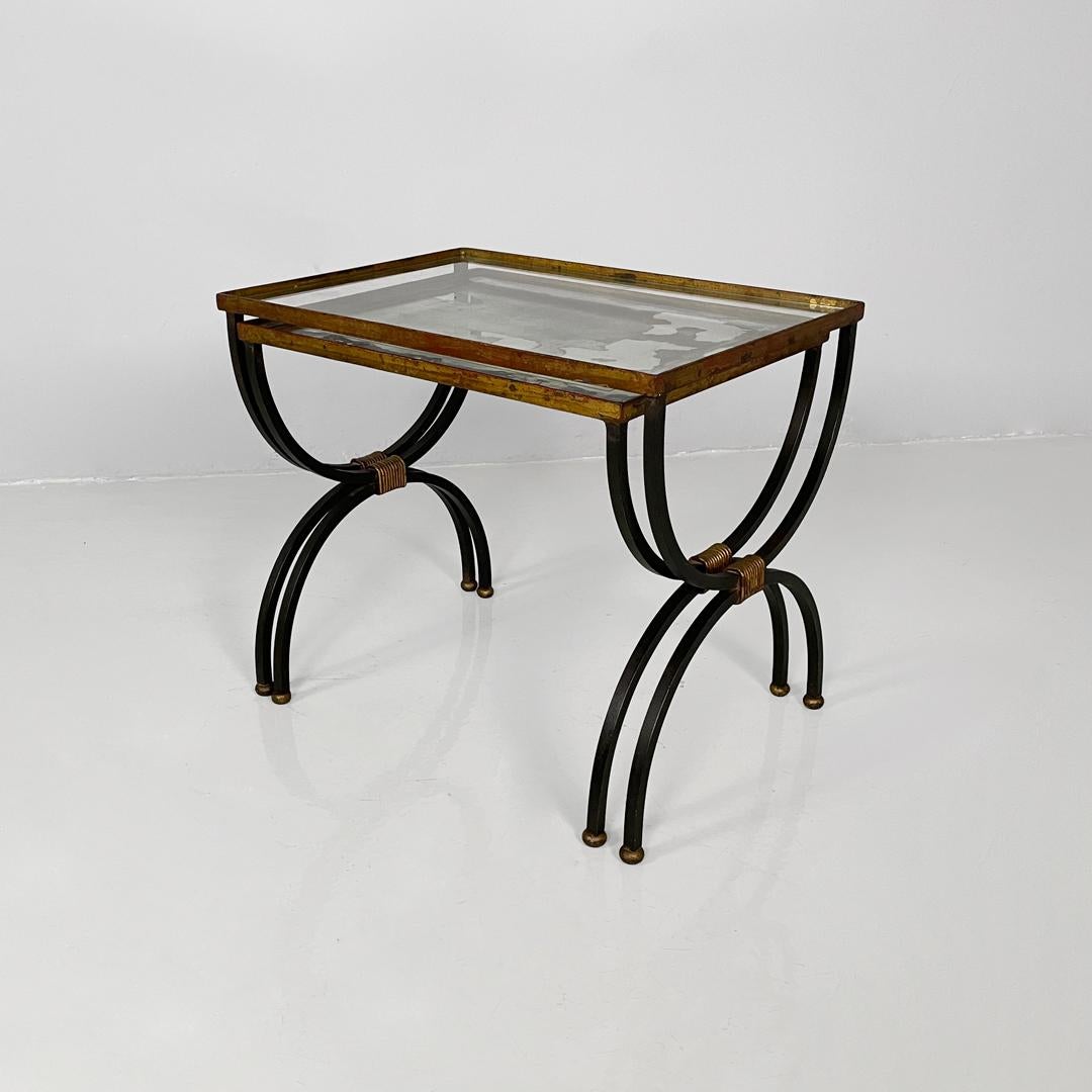 Italian mid-century modern stackable metal and glass coffee tables, 1940s For Sale 4