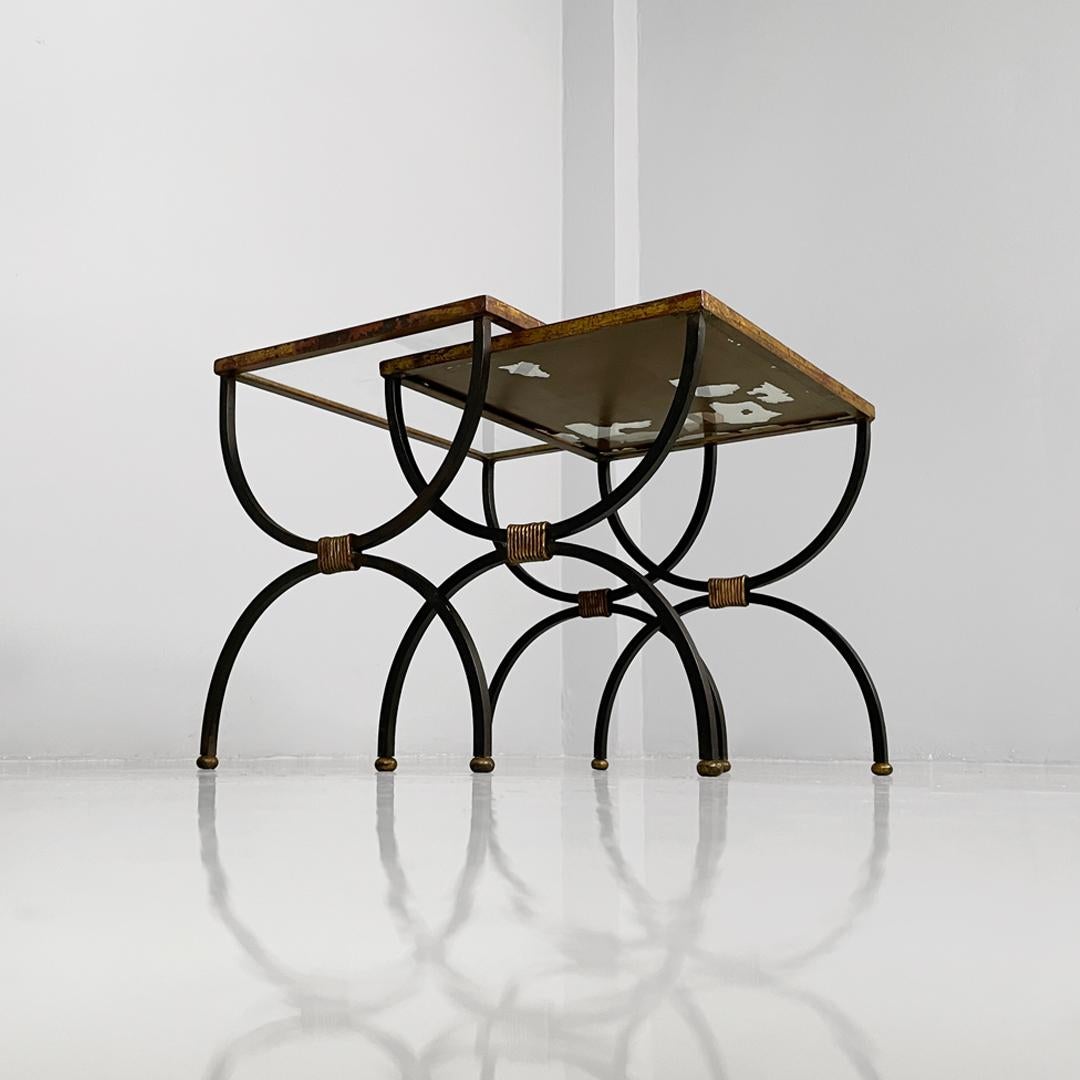 Italian mid-century modern stackable metal and glass coffee tables, 1940s For Sale 6