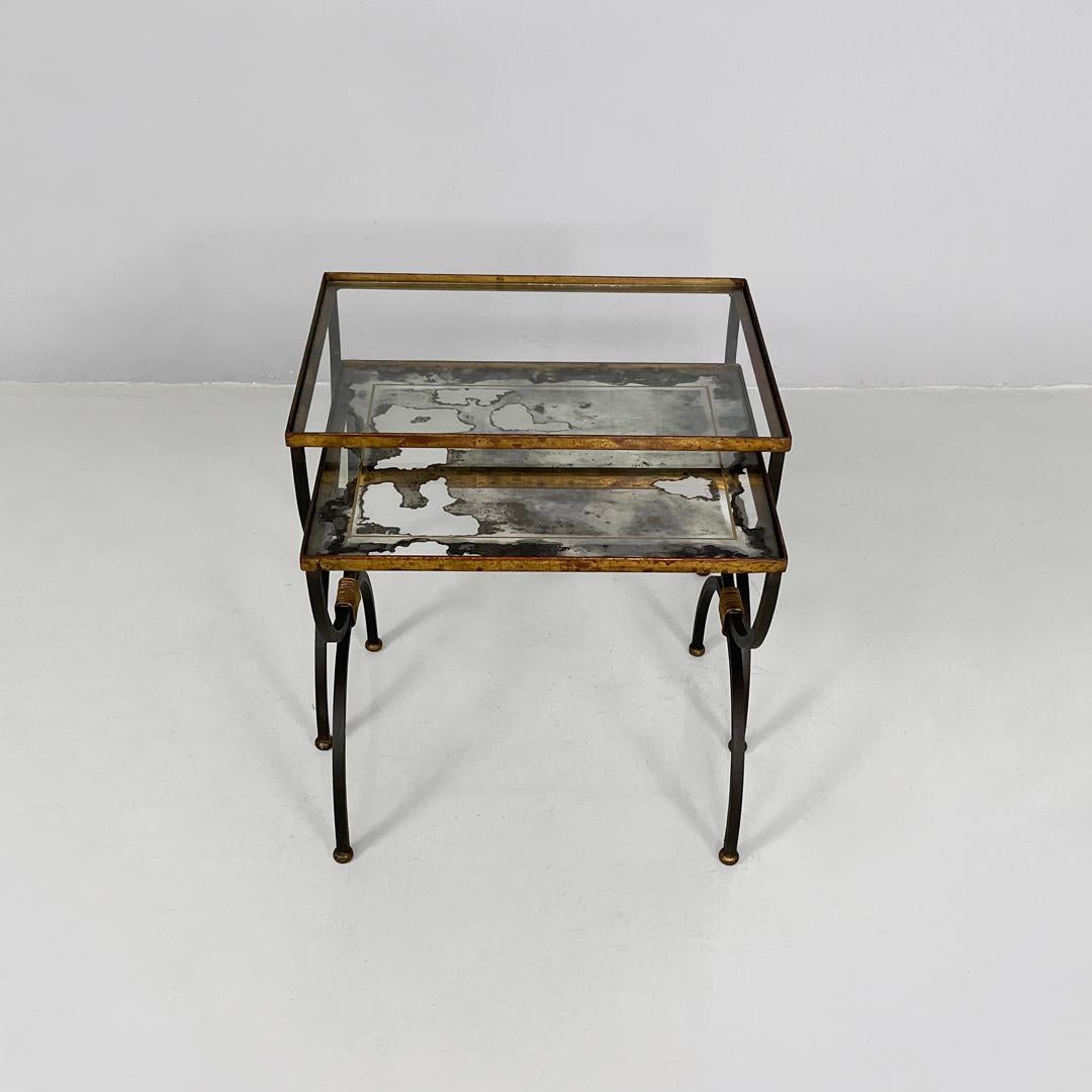 Italian mid-century modern stackable metal and glass coffee tables, 1940s For Sale 7