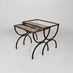 Italian mid-century modern stackable metal and glass coffee tables, 1940s