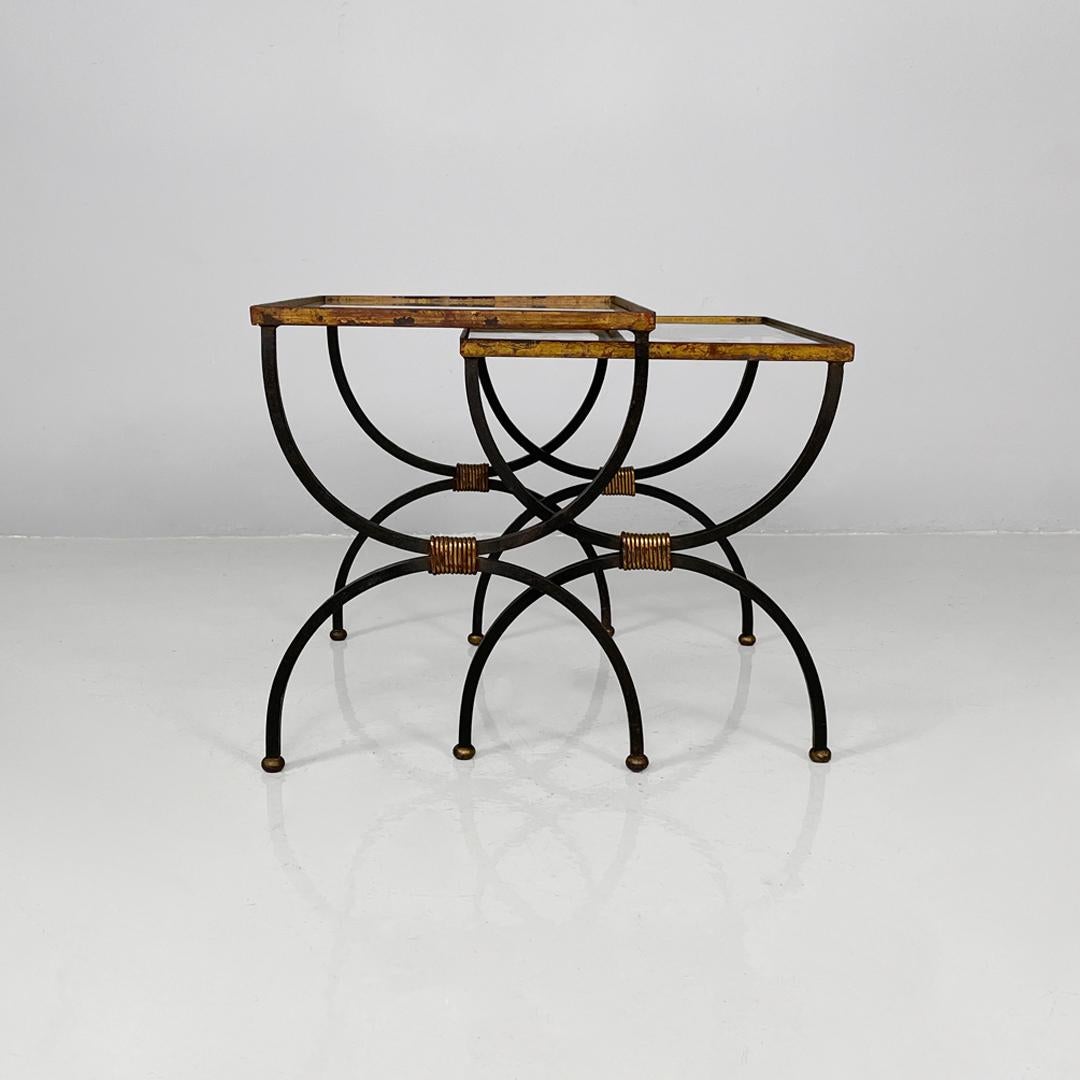 Mid-Century Modern Italian mid-century modern stackable metal and glass coffee tables, 1940s For Sale