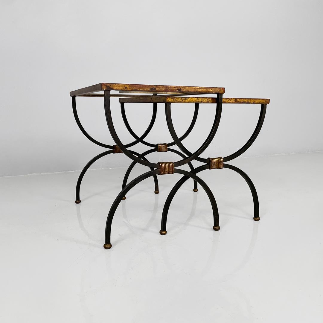 Glass Italian mid-century modern stackable metal and glass coffee tables, 1940s For Sale