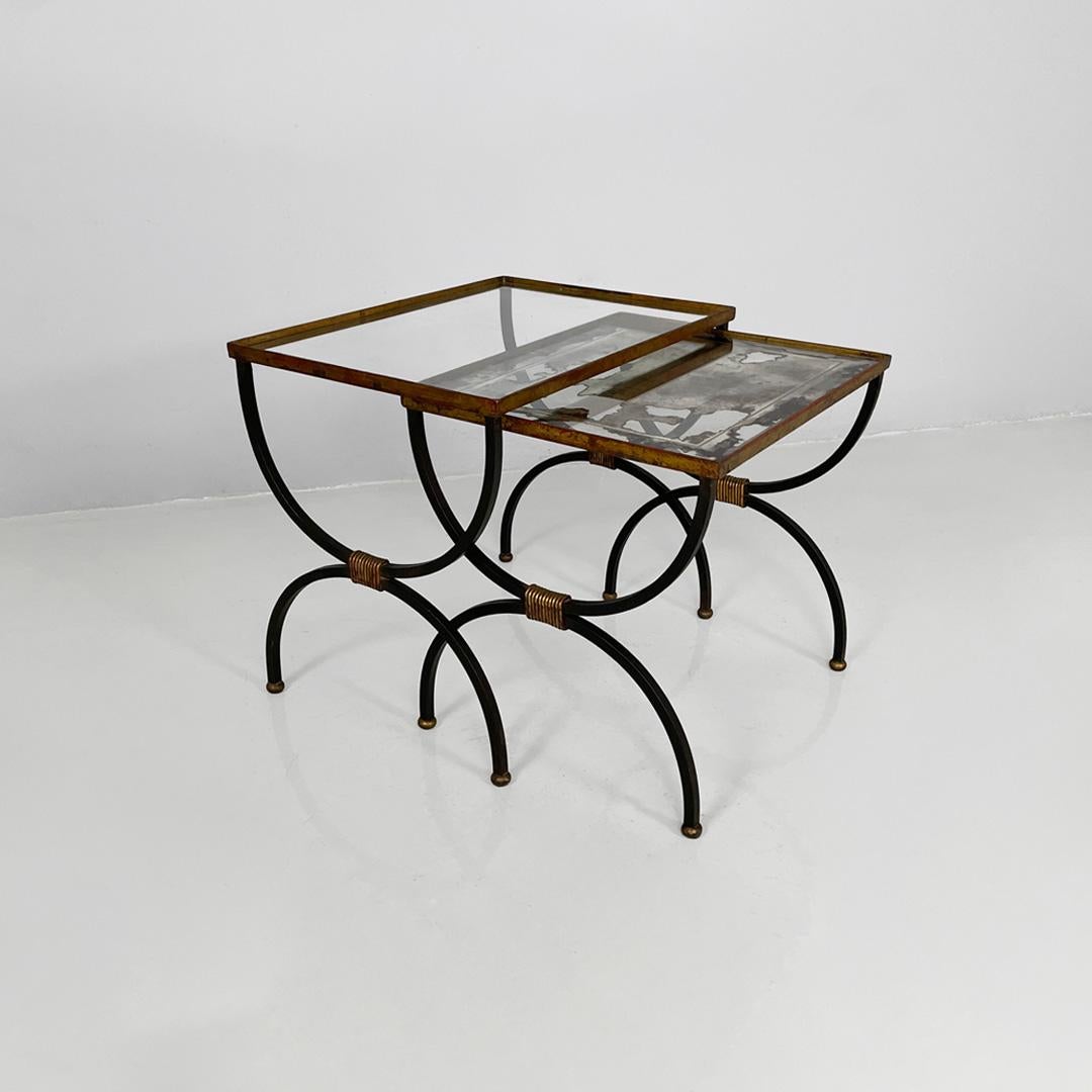 Italian mid-century modern stackable metal and glass coffee tables, 1940s For Sale 1