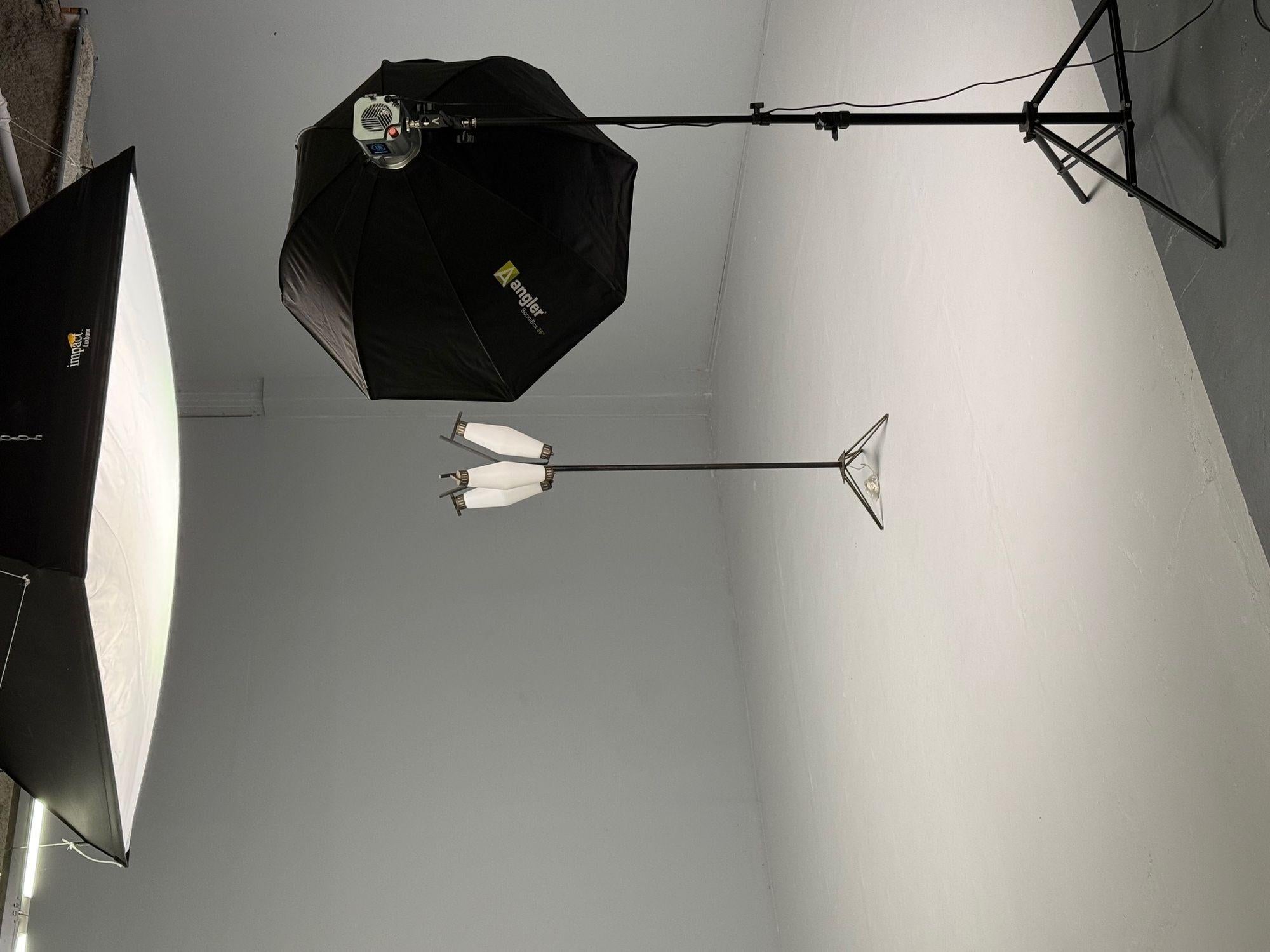 Mid-20th Century Italian Mid-Century Modern, Standing Floor Lamp, Painted Steel, Brass, Glass