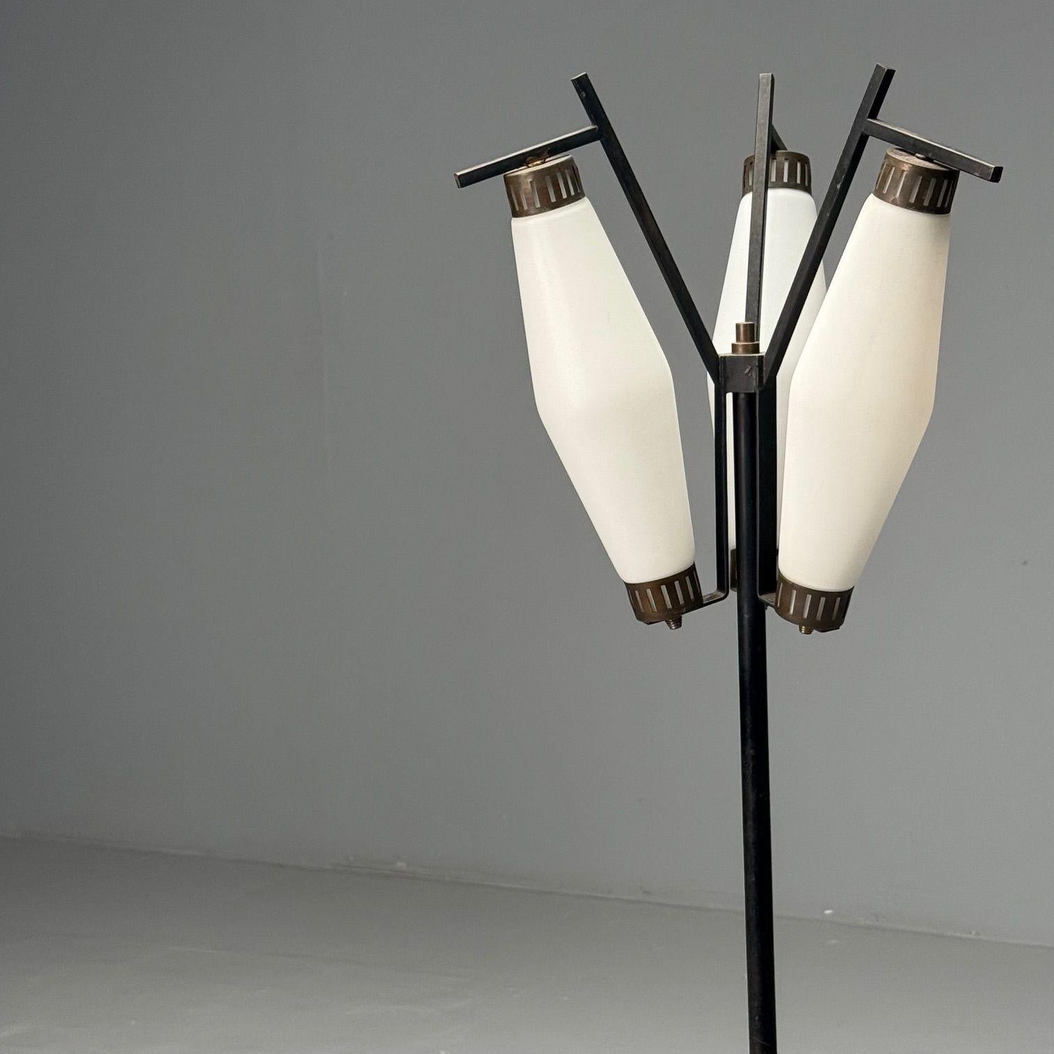 Italian Mid-Century Modern, Standing Floor Lamp, Painted Steel, Brass, Glass 1