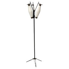 Italian Mid-Century Modern, Standing Floor Lamp, Painted Steel, Brass, Glass