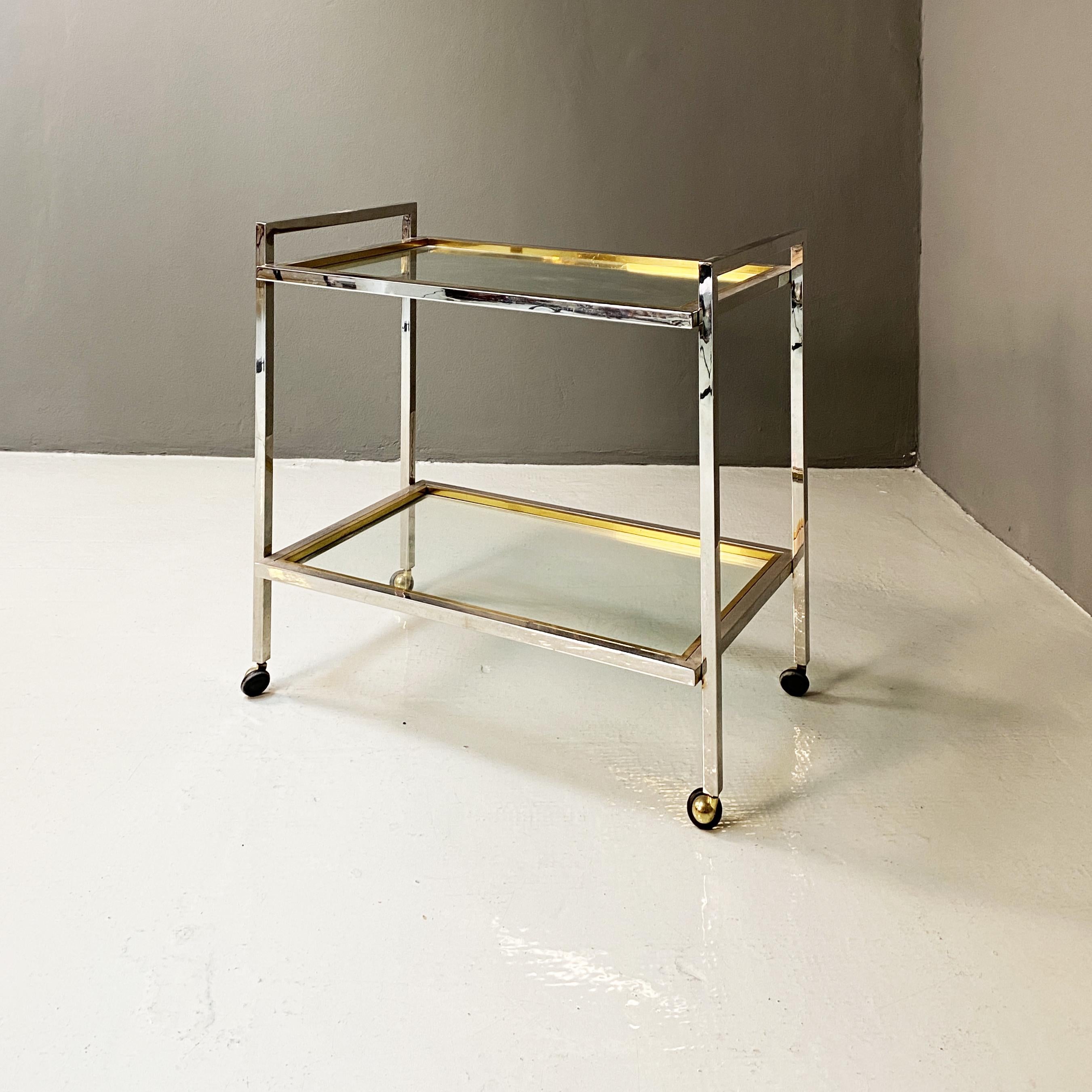 Italian Mid-Century Modern Steel and Brass Cart with Two Shelves, 1970s In Good Condition In MIlano, IT