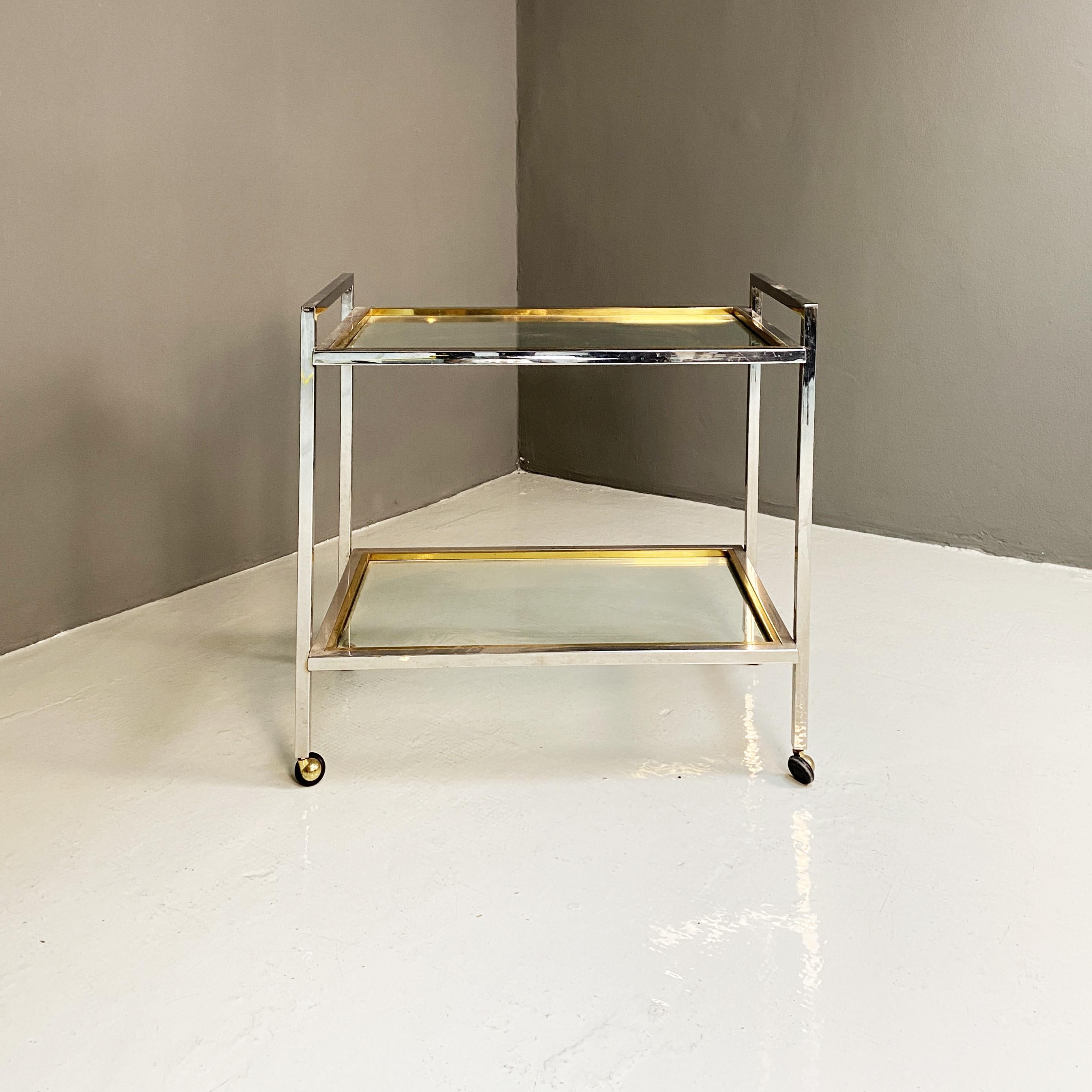Late 20th Century Italian Mid-Century Modern Steel and Brass Cart with Two Shelves, 1970s