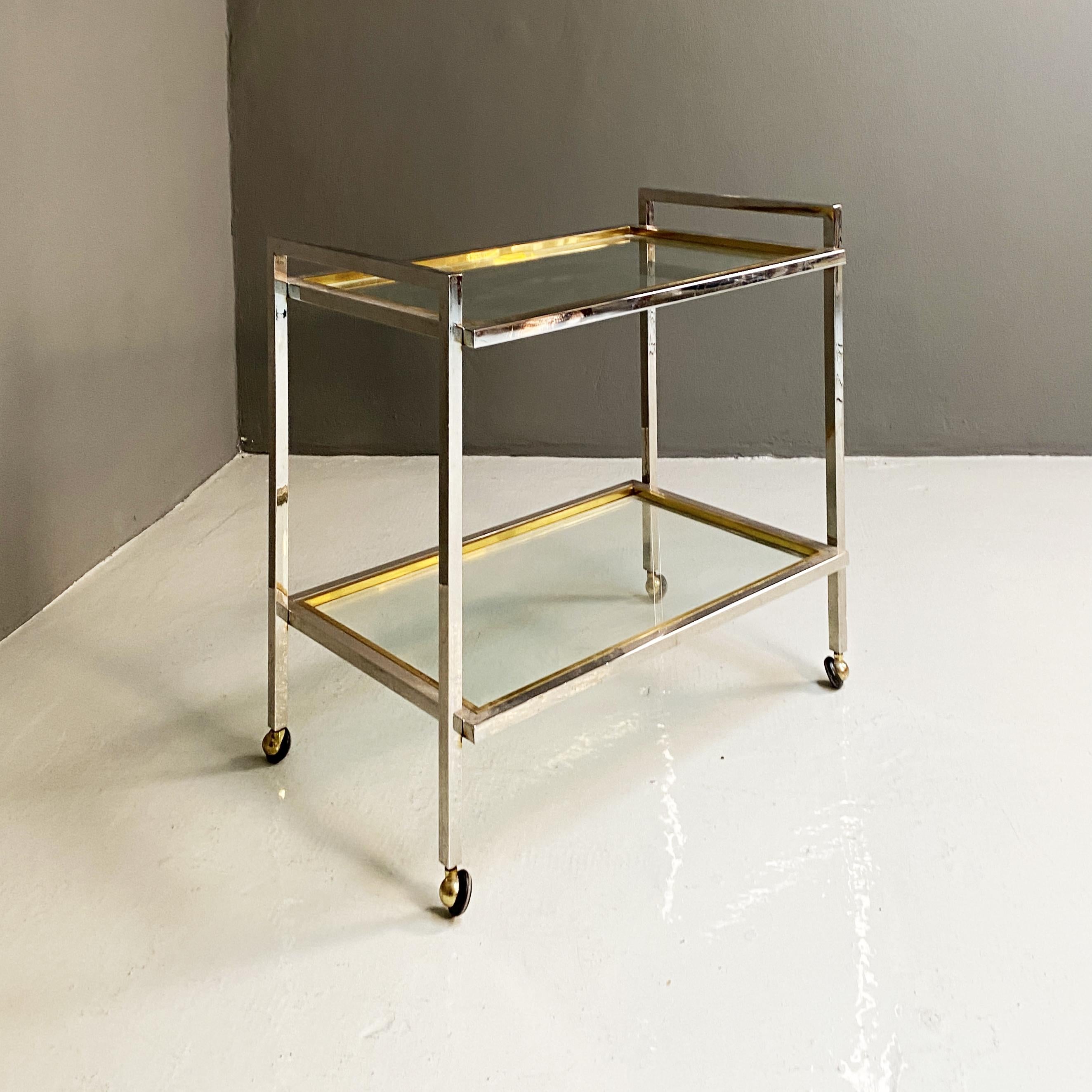 Metal Italian Mid-Century Modern Steel and Brass Cart with Two Shelves, 1970s