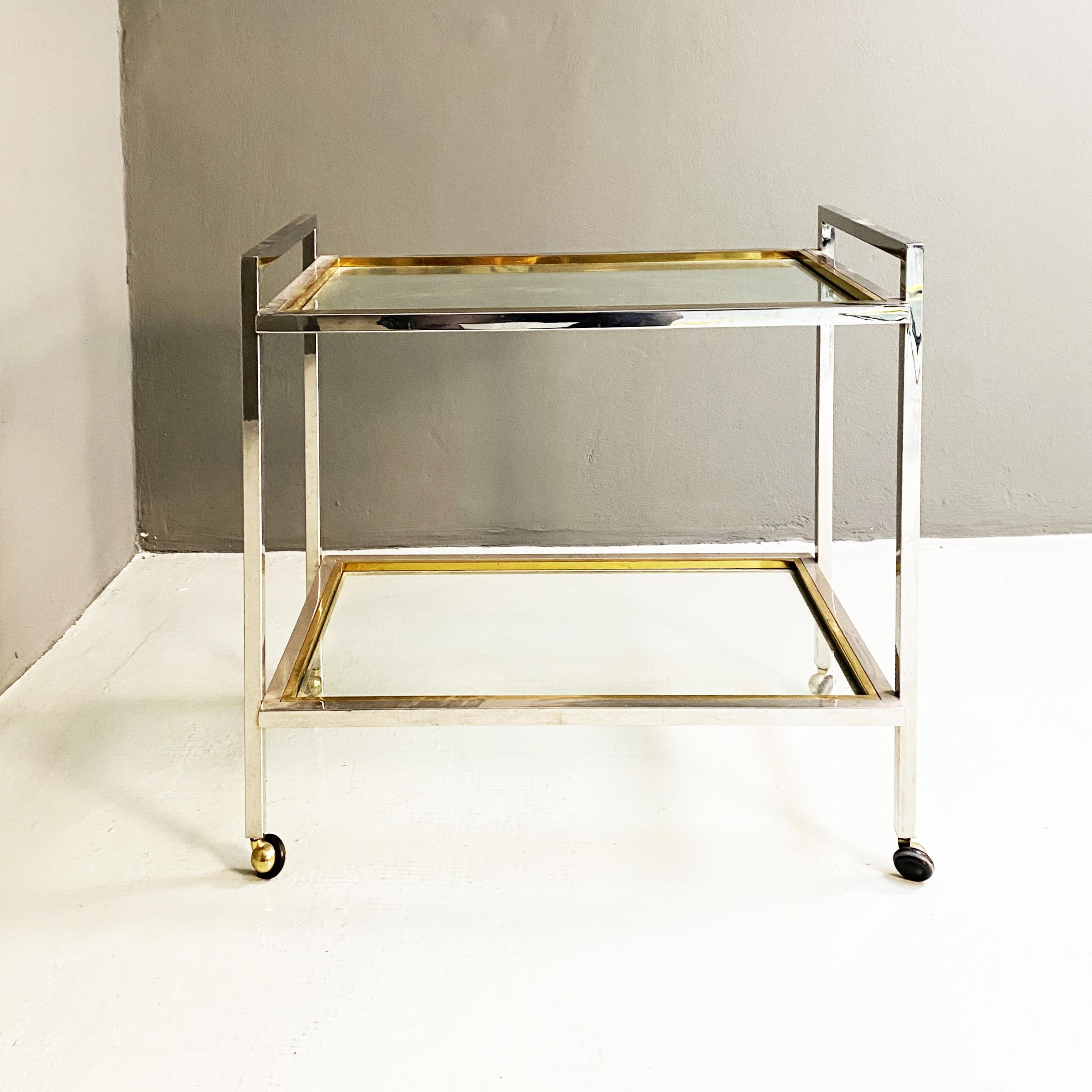 Italian Mid-Century Modern Steel and Brass Cart with Two Shelves, 1970s 2