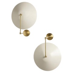 Italian Mid Century Modern Stilnovo Style Adjustable Ivory and Brass Sconces