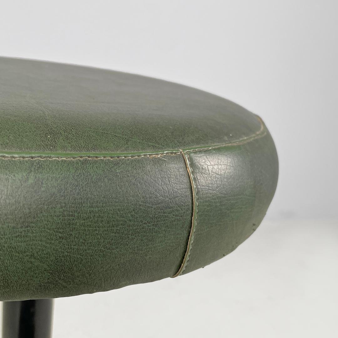 Mid-20th Century Italian mid-century modern stool in green faux leather and black metal, 1960s For Sale