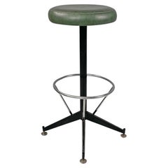 Italian mid-century modern stool in green faux leather and black metal, 1960s