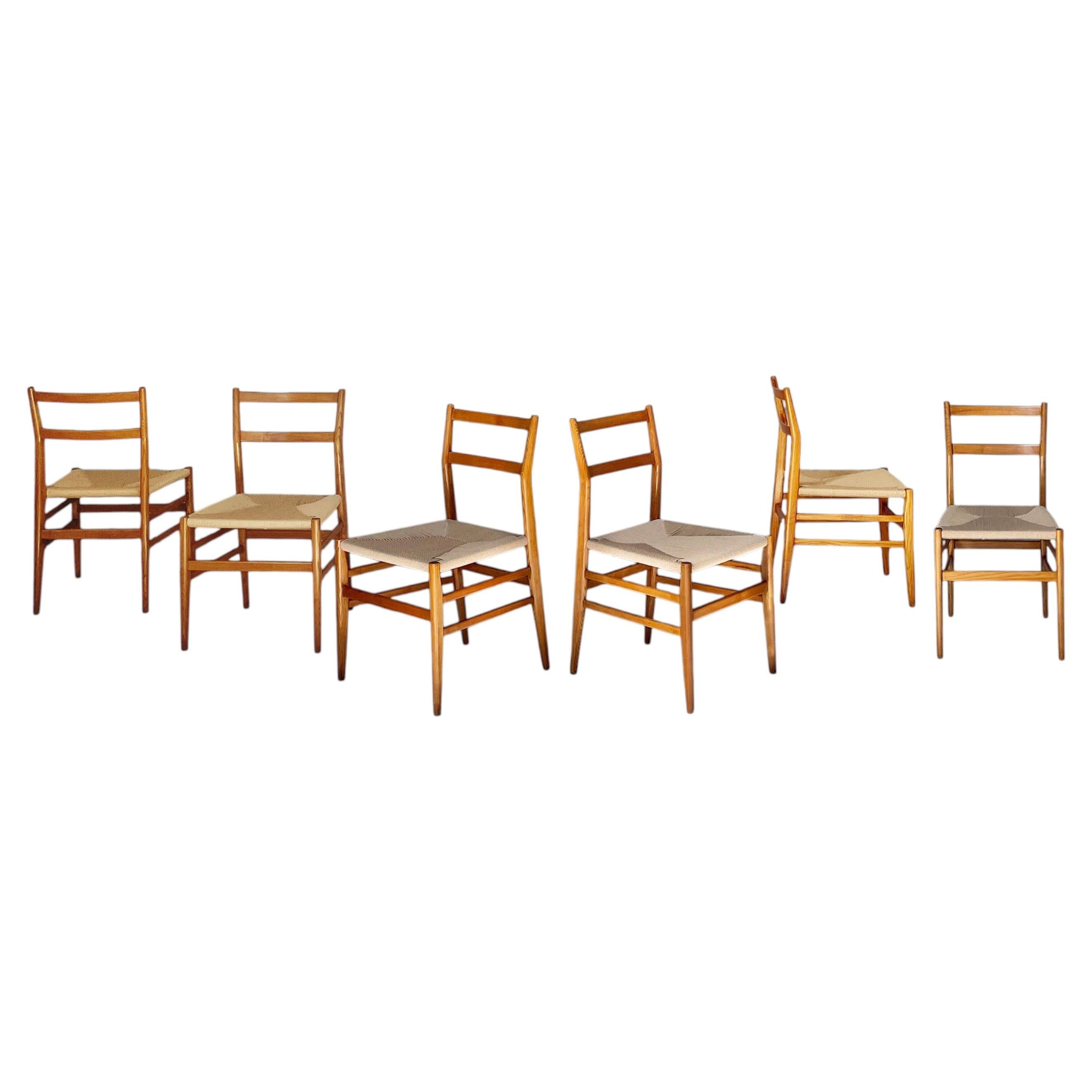 Italian mid-century modern straw wood chairs Leggera by Ponti for Cassina, 1960s