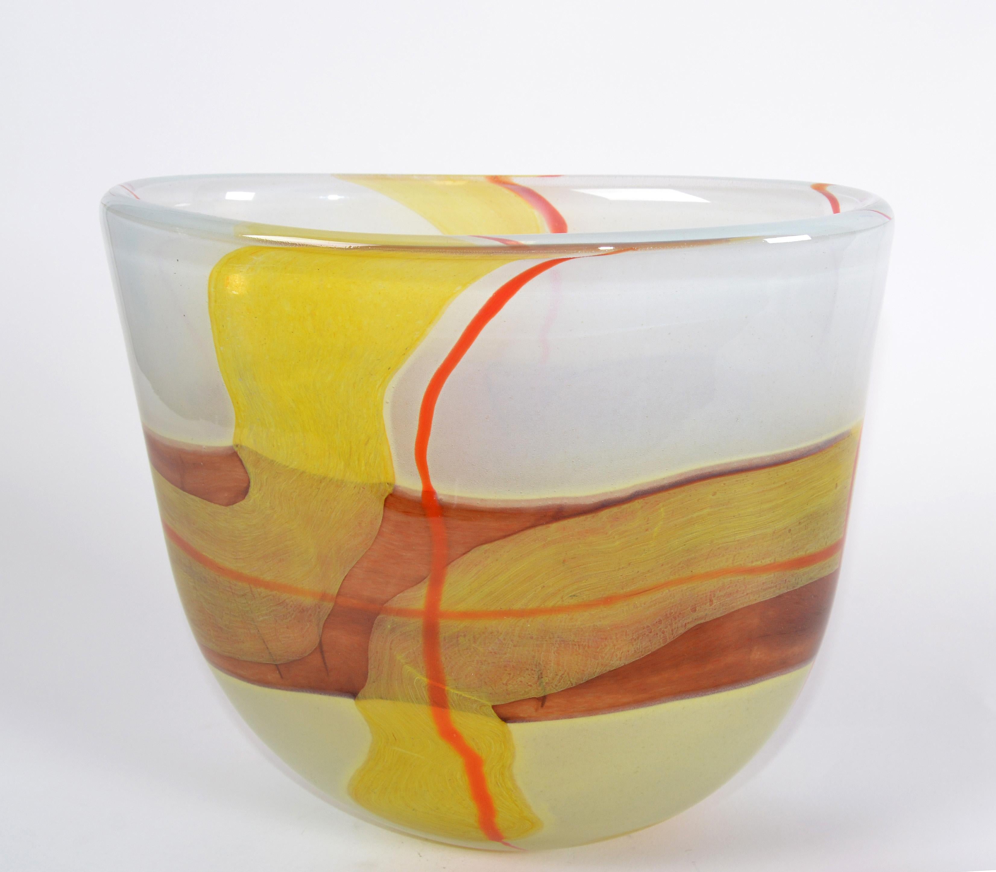 Italian Mid-Century Modern Striking Mustard Yellow & Red Blown Murano Glass Vase 7