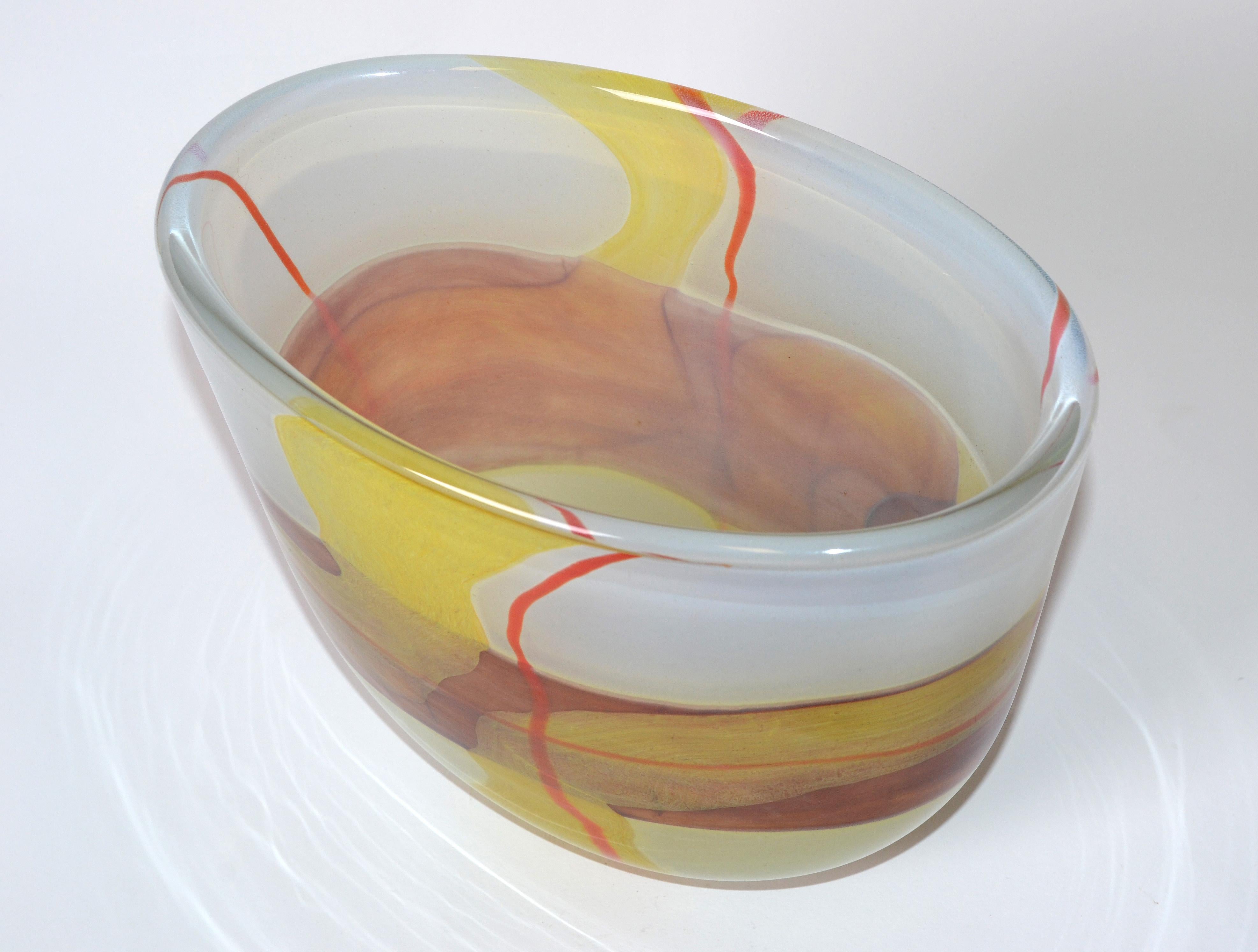 Italian Mid-Century Modern Striking Mustard Yellow & Red Blown Murano Glass Vase 1