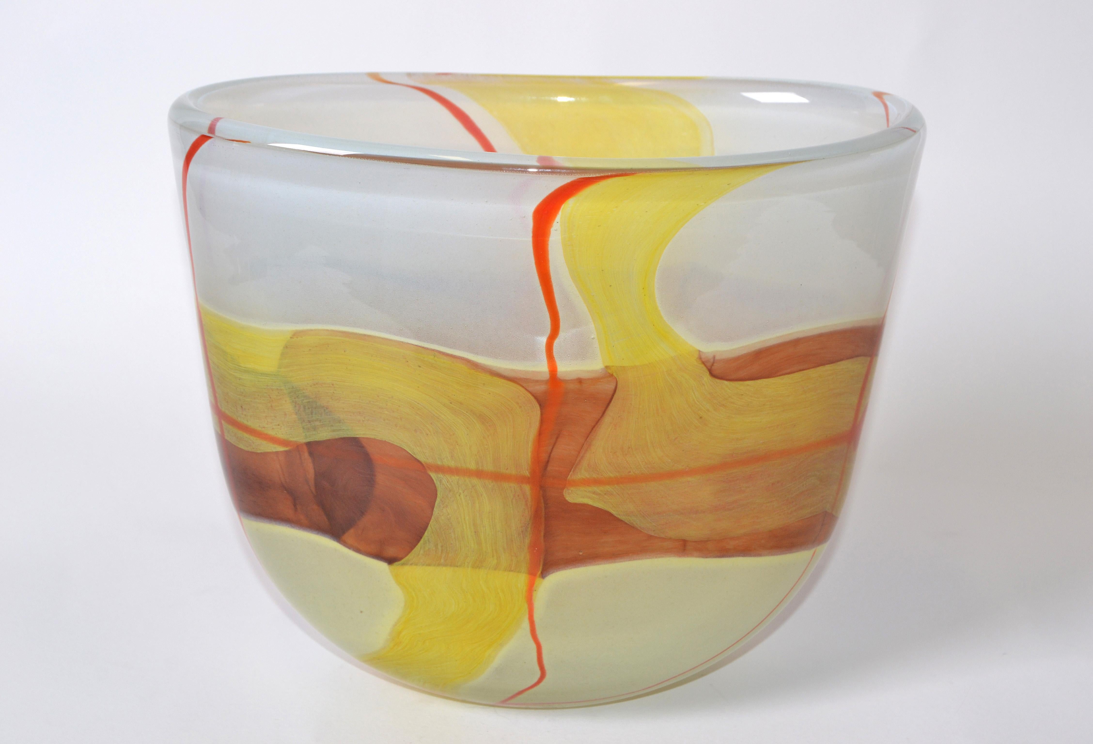 Italian Mid-Century Modern Striking Mustard Yellow & Red Blown Murano Glass Vase 2