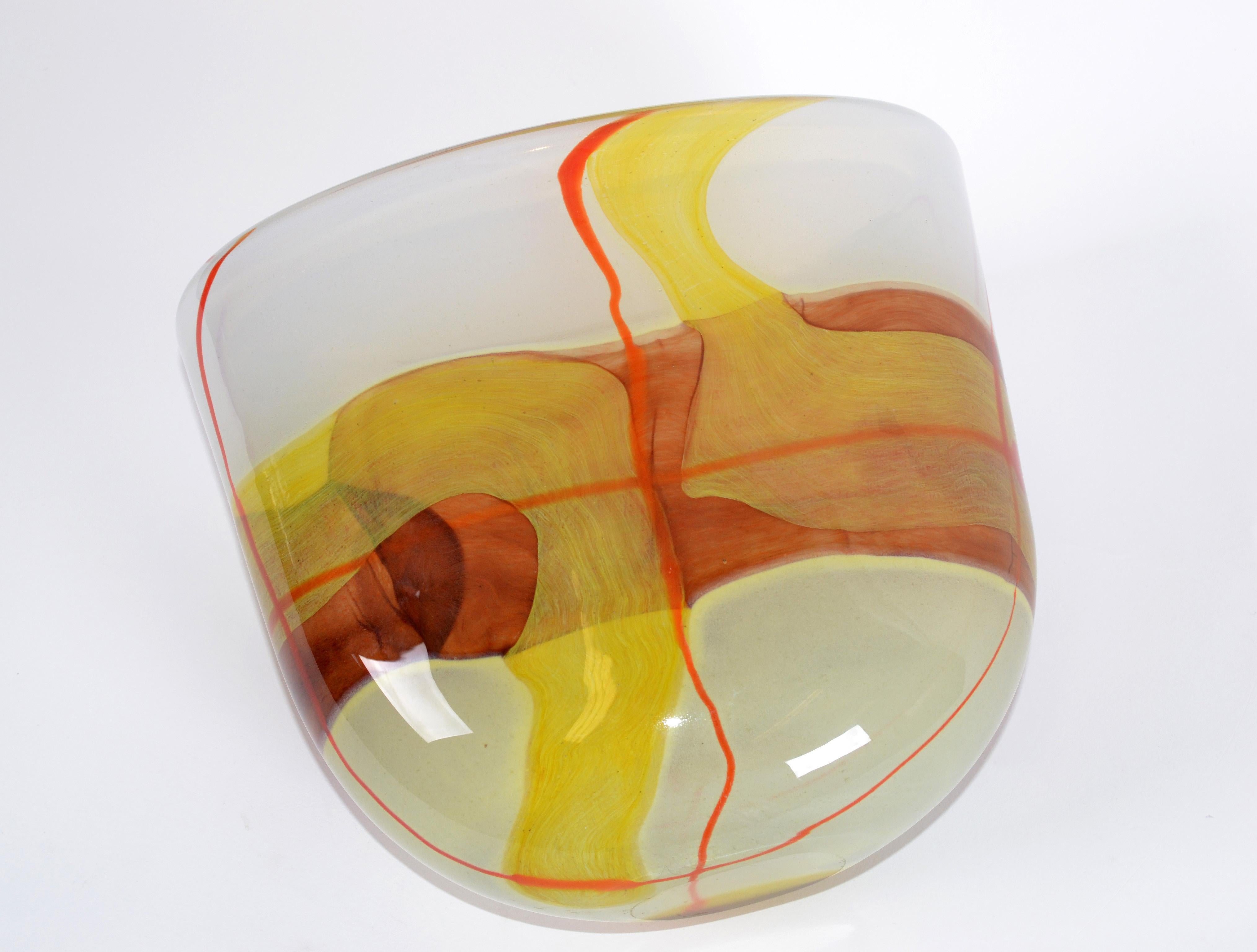 Italian Mid-Century Modern Striking Mustard Yellow & Red Blown Murano Glass Vase 3