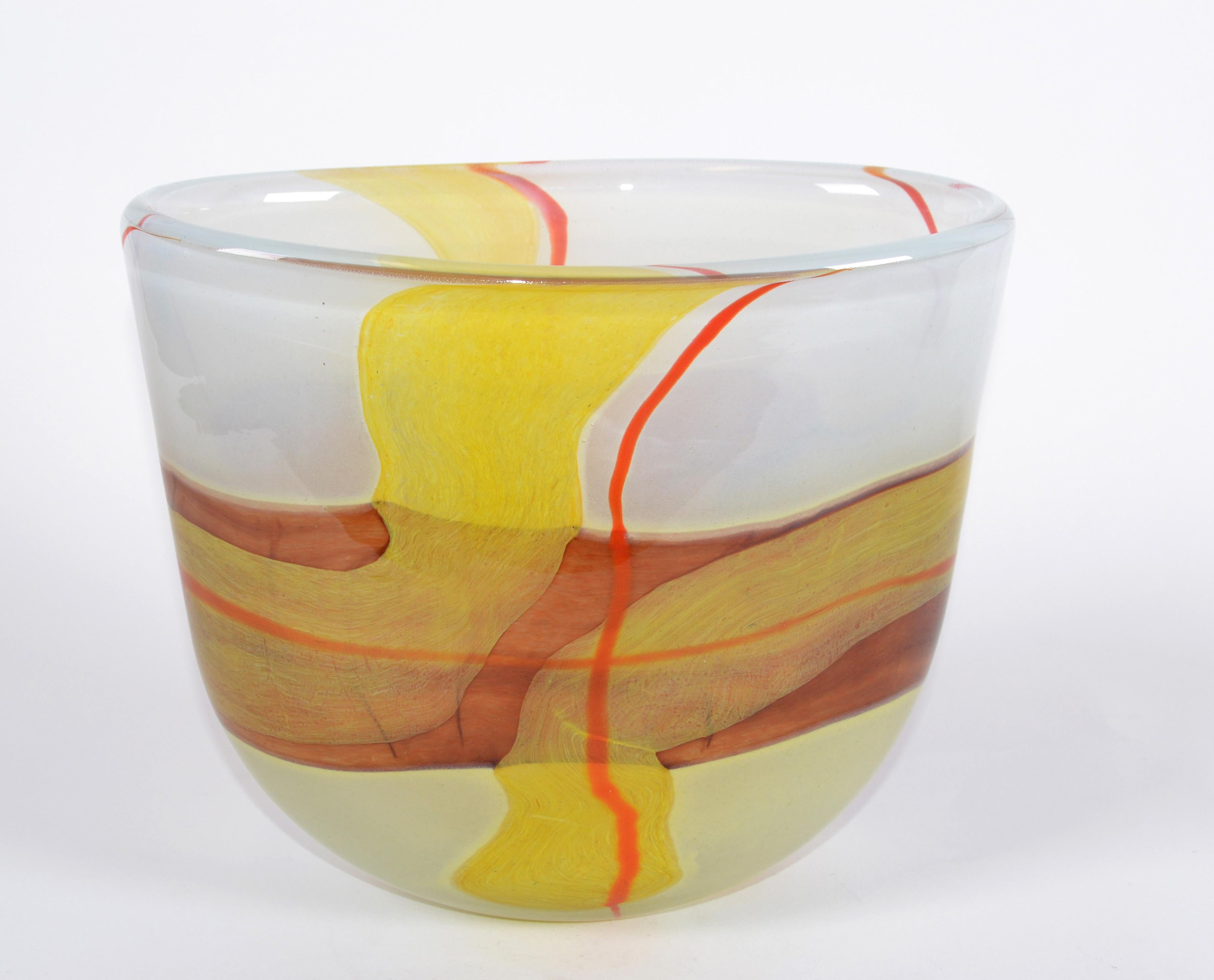 Italian Mid-Century Modern Striking Mustard Yellow & Red Blown Murano Glass Vase 4
