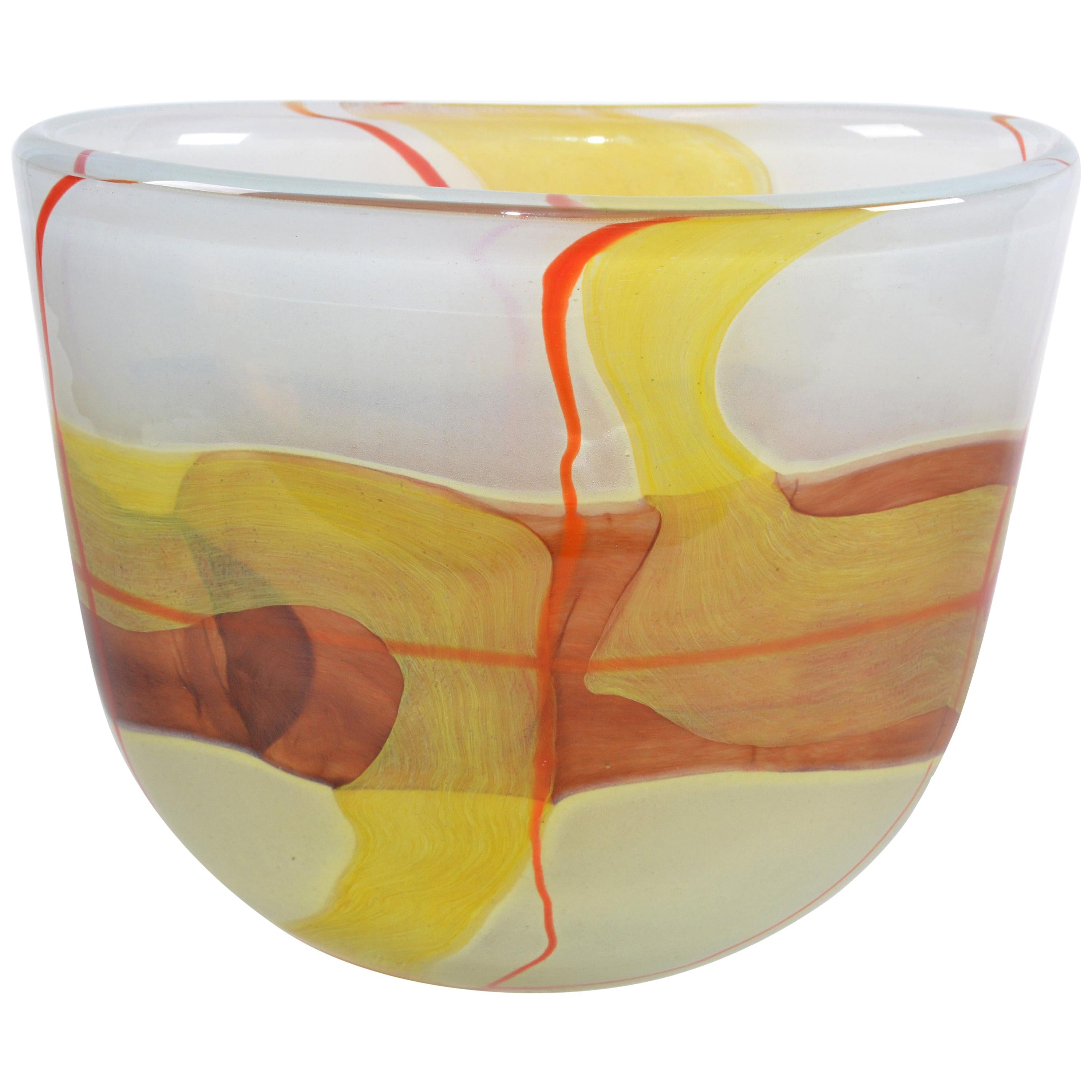 Italian Mid-Century Modern Striking Mustard Yellow & Red Blown Murano Glass Vase