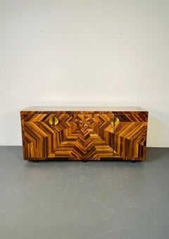 Italian Mid-Century Modern Style Chevron Sideboard, Credenza, Banana Bark Buffet