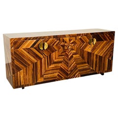 Italian Mid-Century Modern Style Chevron Sideboard, Credenza, Banana Bark Buffet