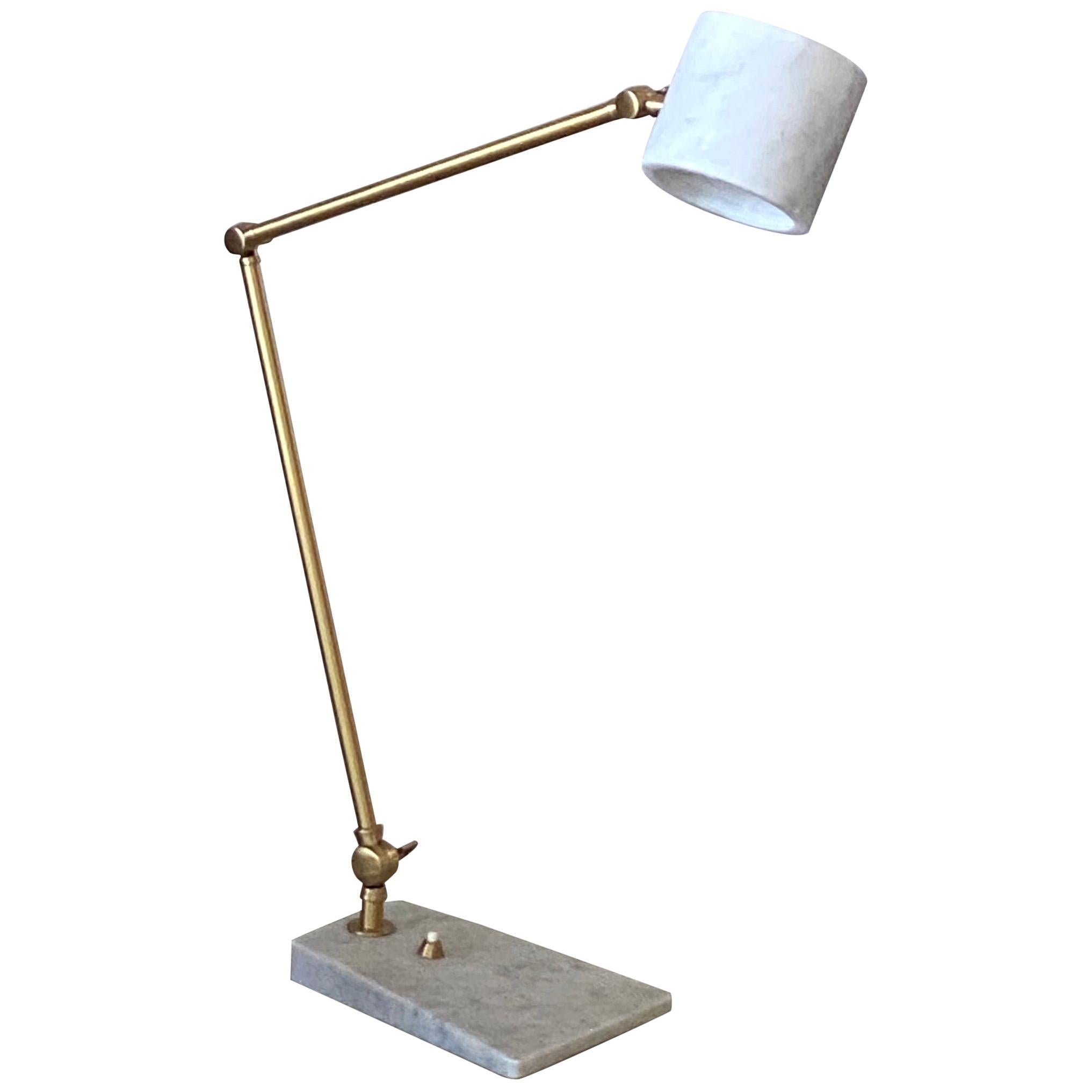 Italian Mid-Century Modern Style White Marble Brass Flamingo Desk Table Lamp