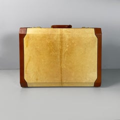 Italian mid-century modern suitcase in beige and brow leather, 1960s